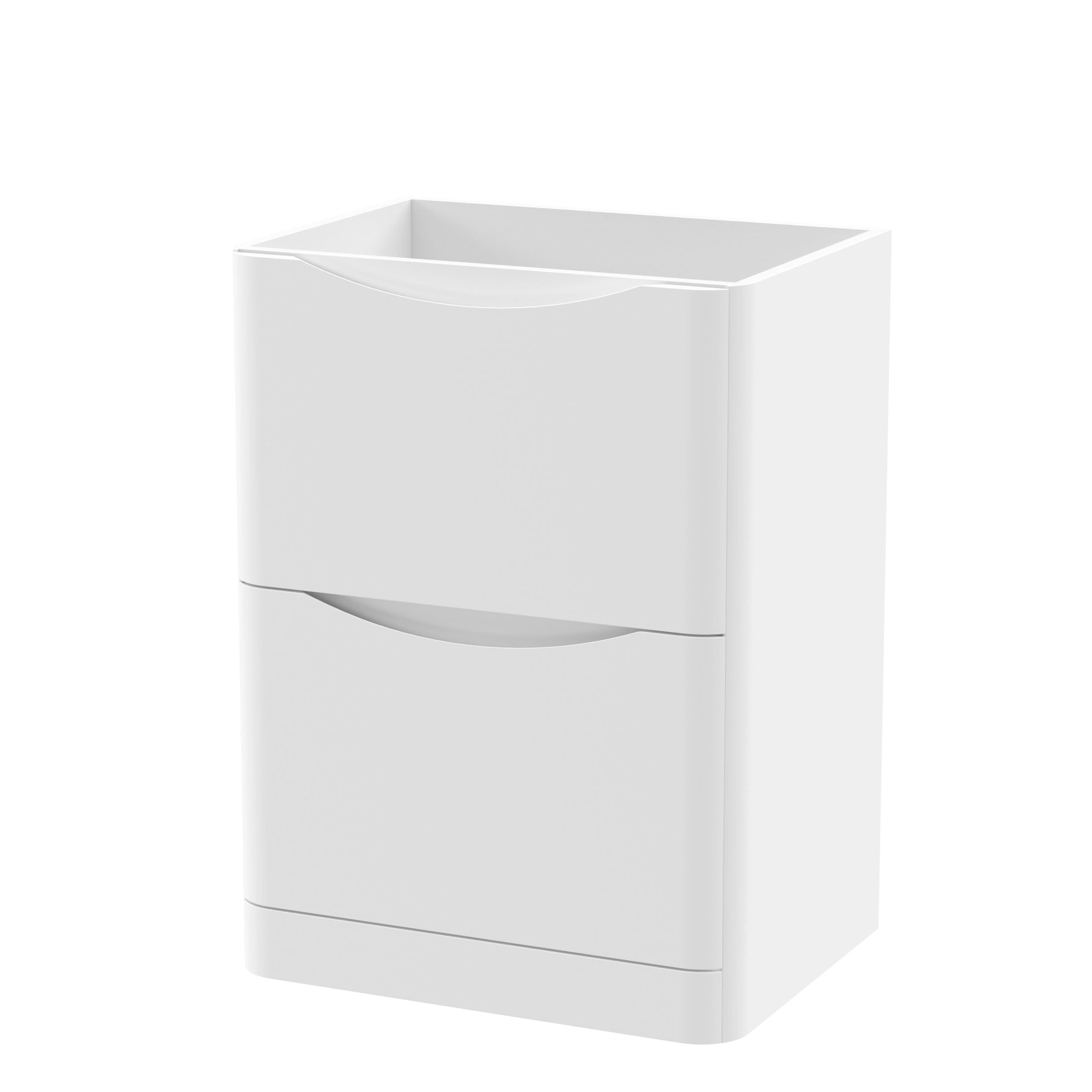 Hudson Reed Lunar Floor Standing Vanity Unit, Durable 2 Soft Close Drawers with Inset Handle Vanity Unit Storage For Modern Bathrooms in Satin White Finish, 600mm