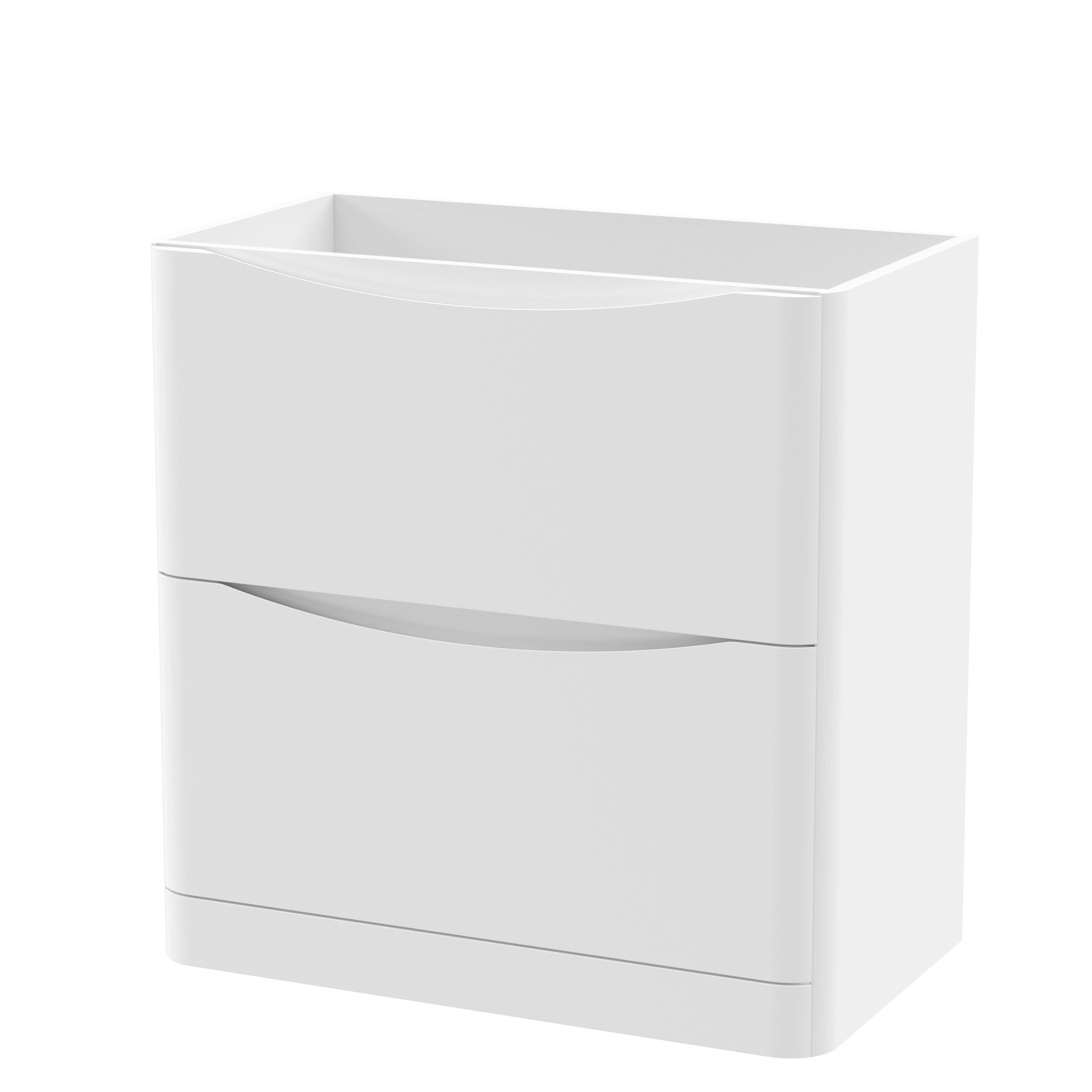 Hudson Reed Lunar Floor Standing Vanity Unit, Durable 2 Soft Close Drawers with Inset Handle Vanity Unit Storage For Modern Bathrooms in Satin White Finish, 800mm