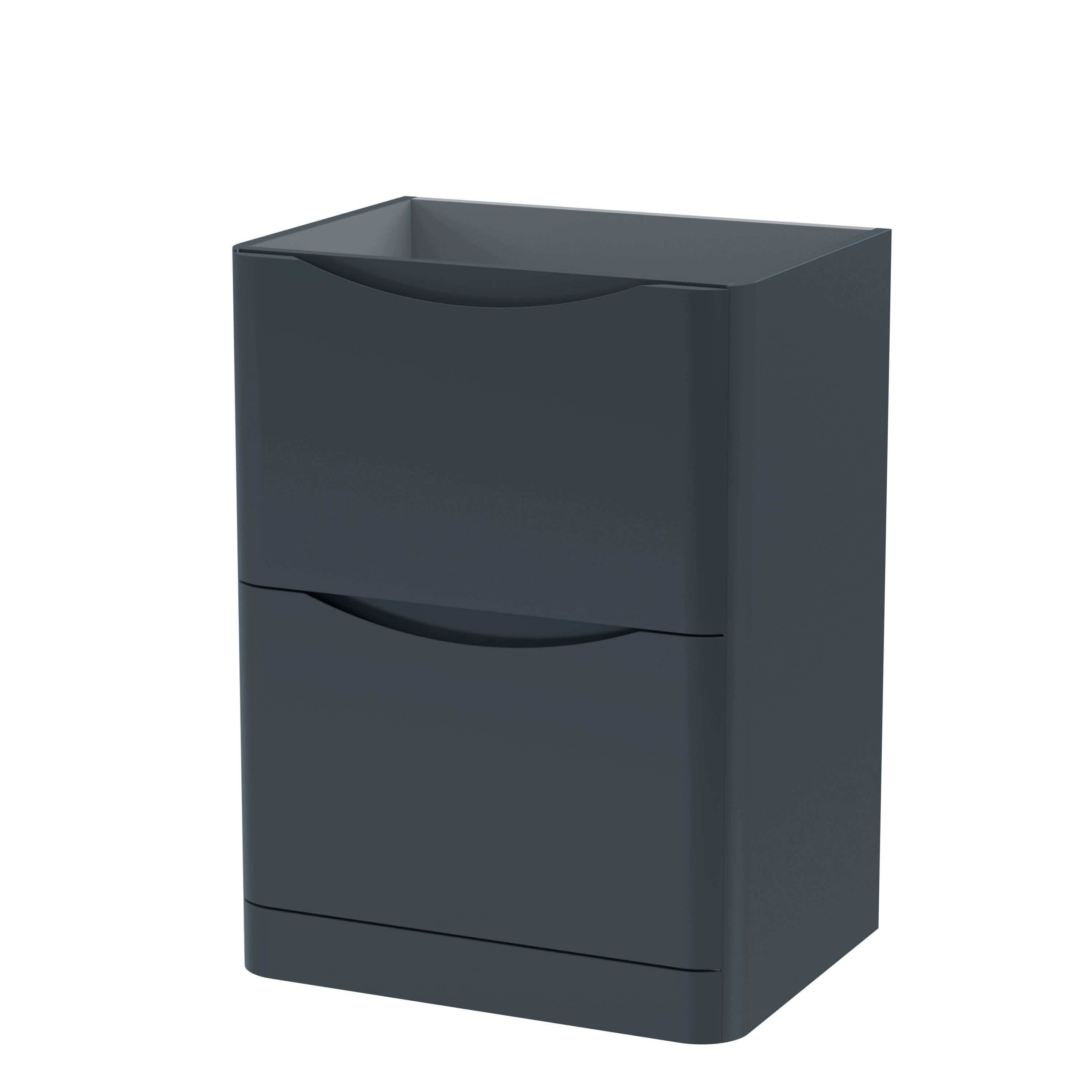 Hudson Reed Lunar Floor Standing Vanity Unit, Durable 2 Soft Close Drawers with Inset Handle Vanity Unit Storage For Modern Bathrooms in Soft Black Finish, 600mm