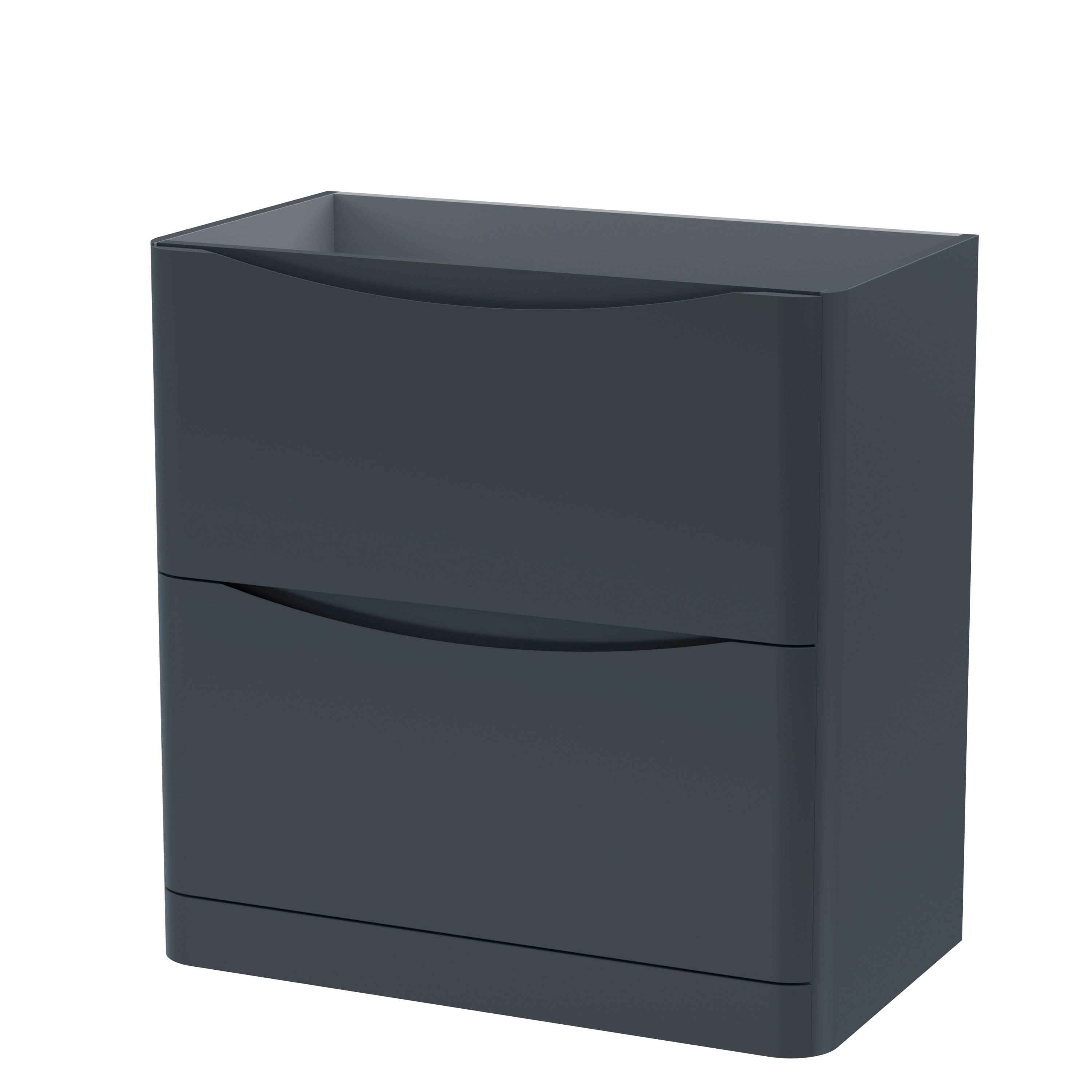 Hudson Reed Lunar Floor Standing Vanity Unit, Durable 2 Soft Close Drawers with Inset Handle Vanity Unit Storage For Modern Bathrooms in Soft Black Finish, 800mm