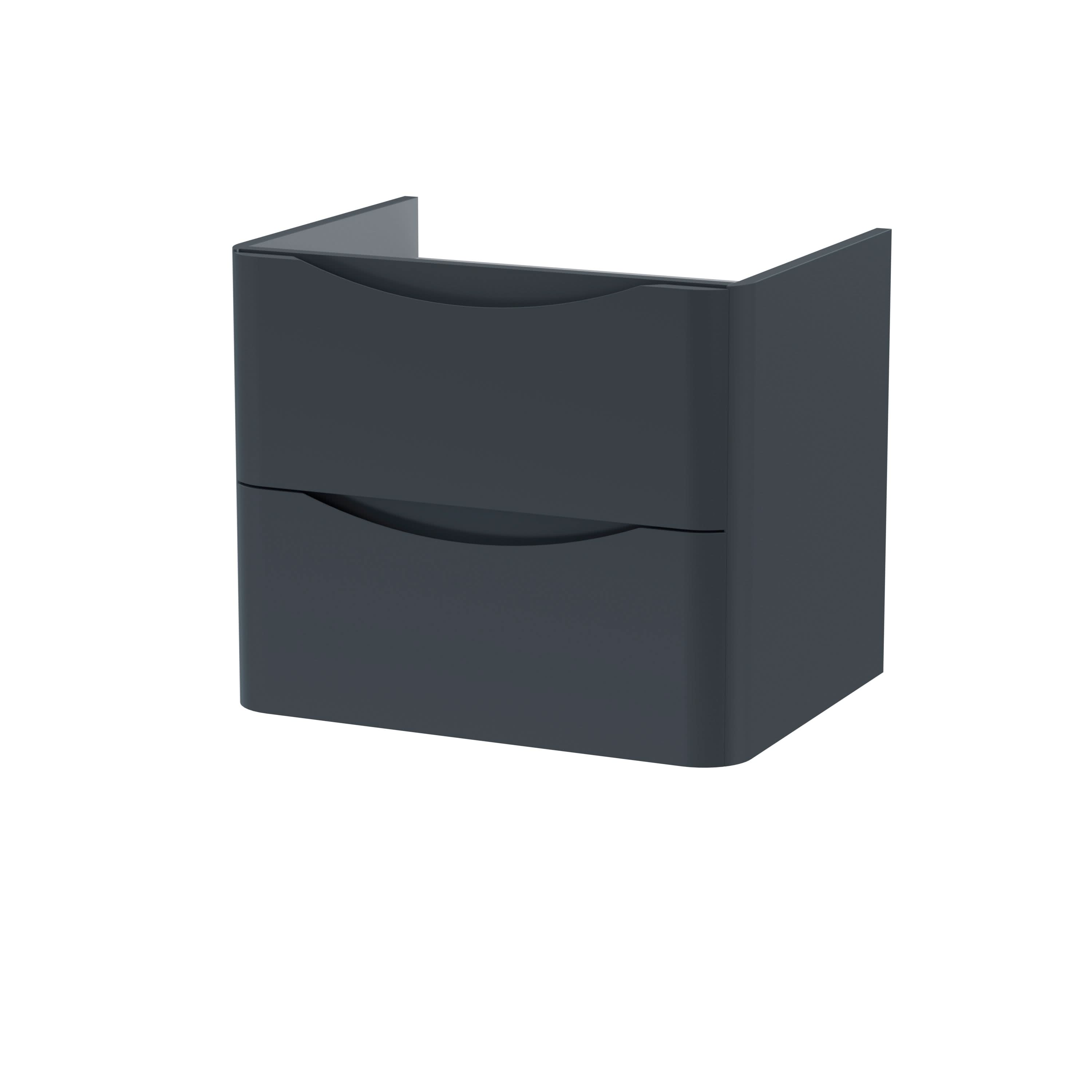 Hudson Reed Lunar Wall Hung Vanity Unit, Durable 2 Soft Close Drawers with Inset Handle Vanity Unit Storage For Modern Bathrooms in Soft Black Finish, 600mm