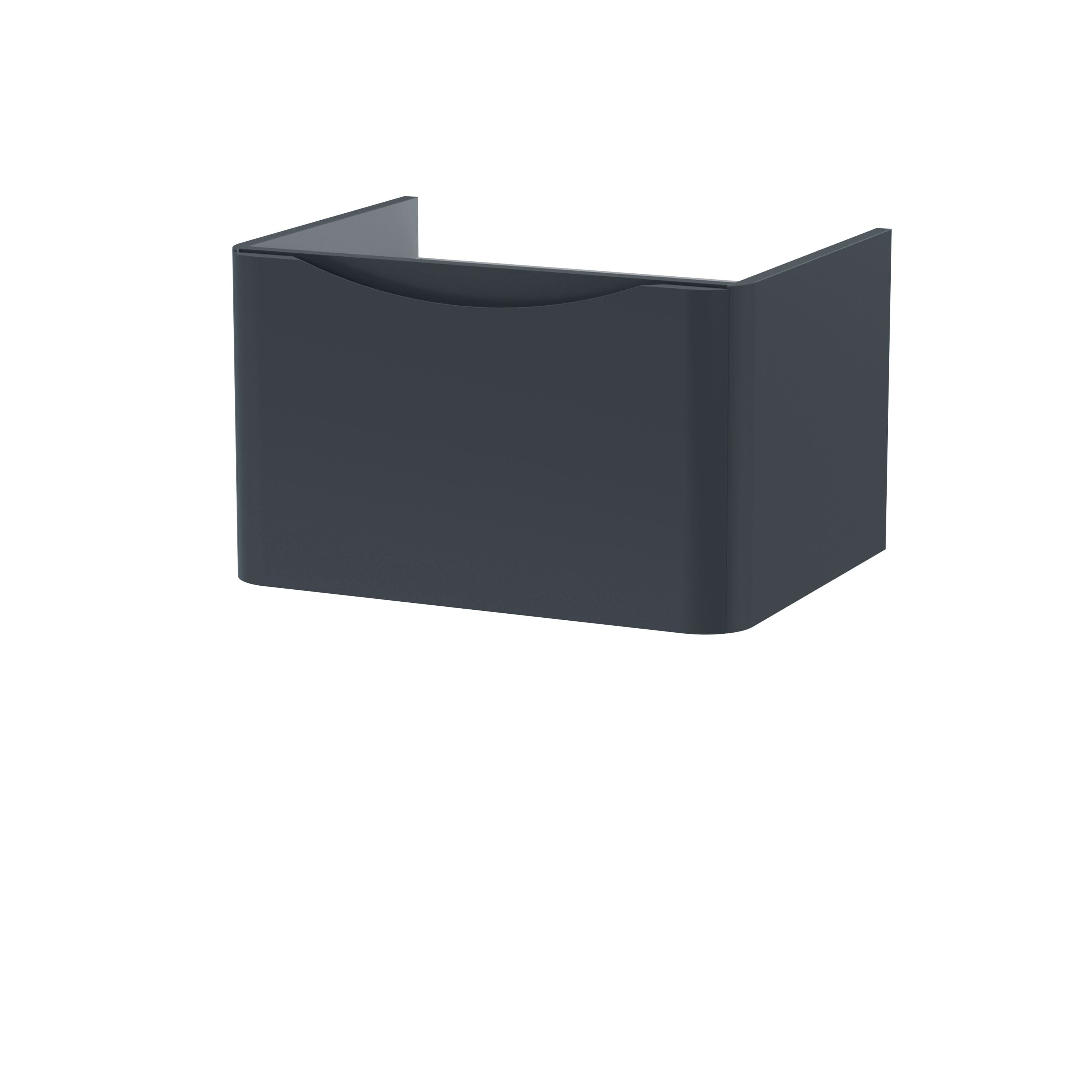 Hudson Reed Lunar Wall Hung Vanity Unit, Durable 1 Soft Close Drawers with Inset Handle Vanity Unit Storage For Modern Bathrooms in Soft Black Finish, 600mm