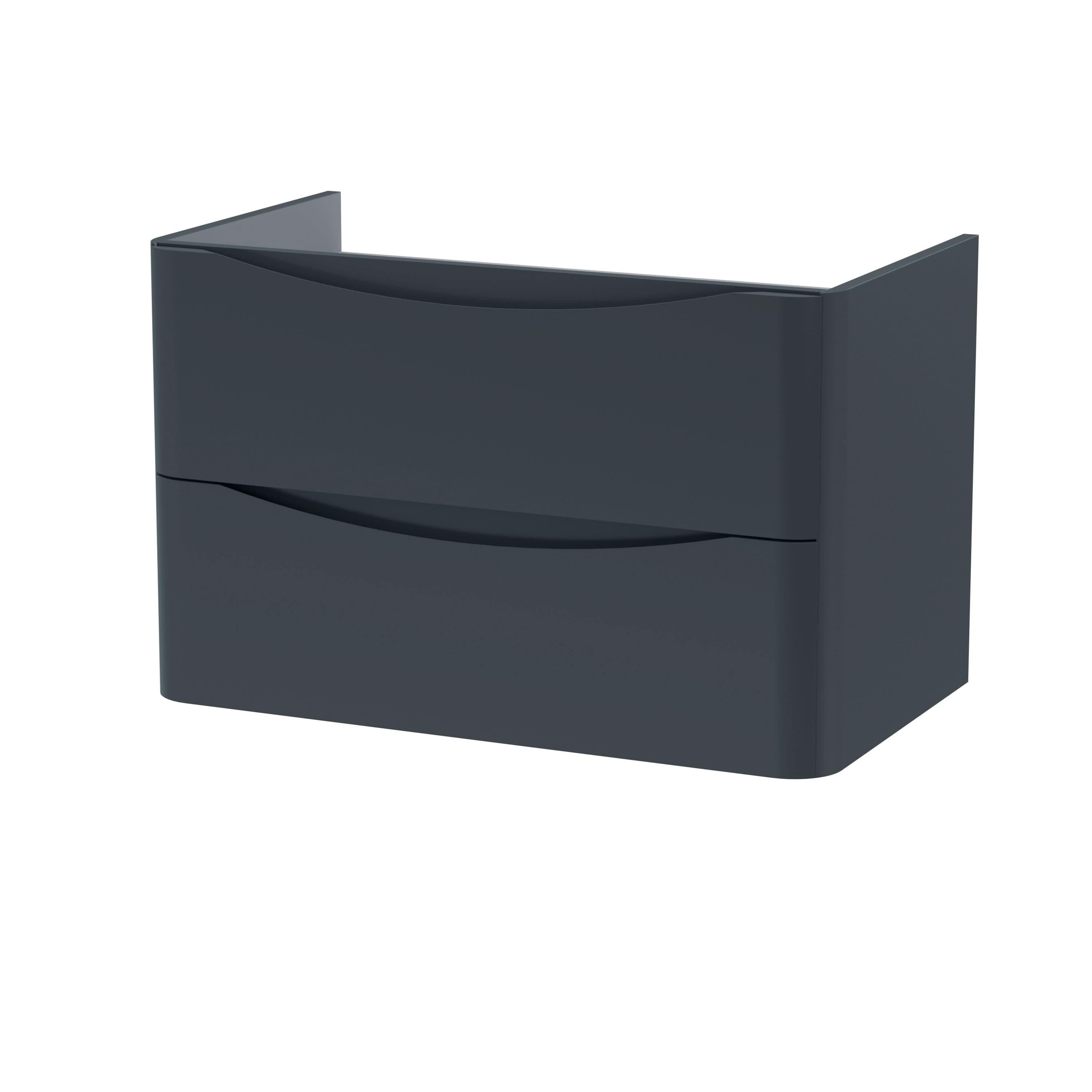 Hudson Reed Lunar Wall Hung Vanity Unit, Durable 2 Soft Close Drawers with Inset Handle Vanity Unit Storage For Modern Bathrooms in Soft Black Finish, 800mm