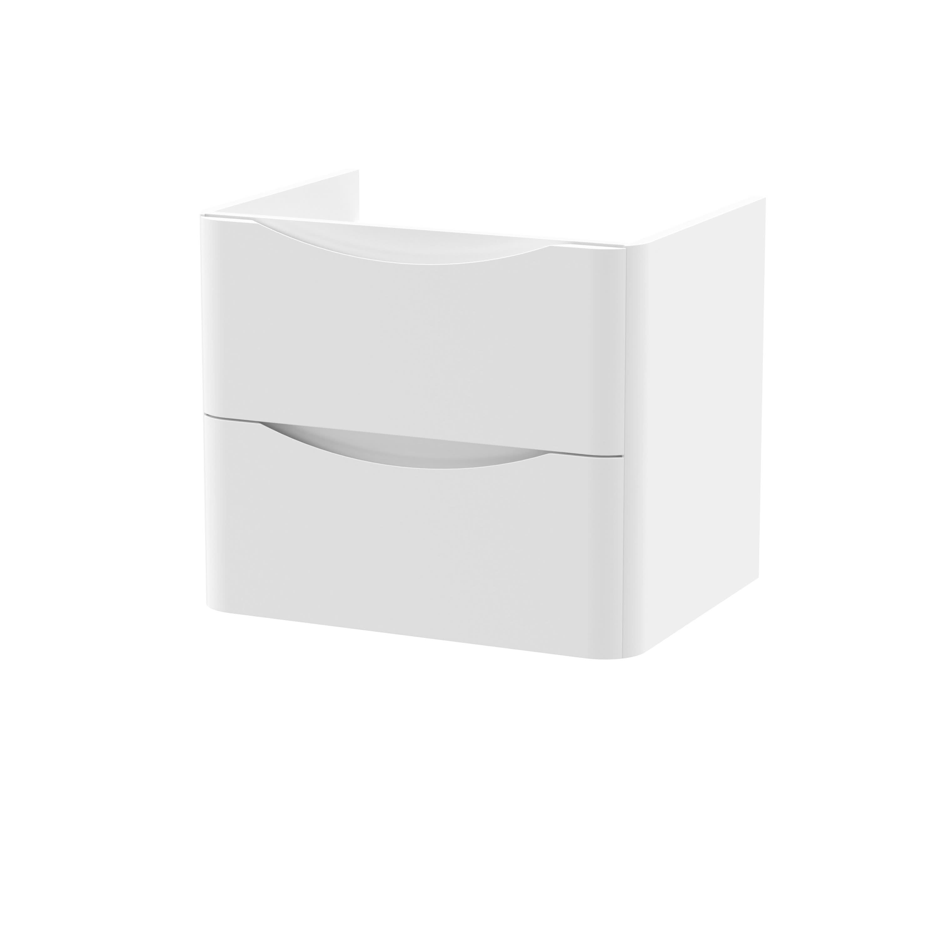 Hudson Reed Lunar Wall Hung Vanity Unit, Durable 2 Soft Close Drawers with Inset Handle Vanity Unit Storage For Modern Bathrooms in Satin White Finish, 600mm