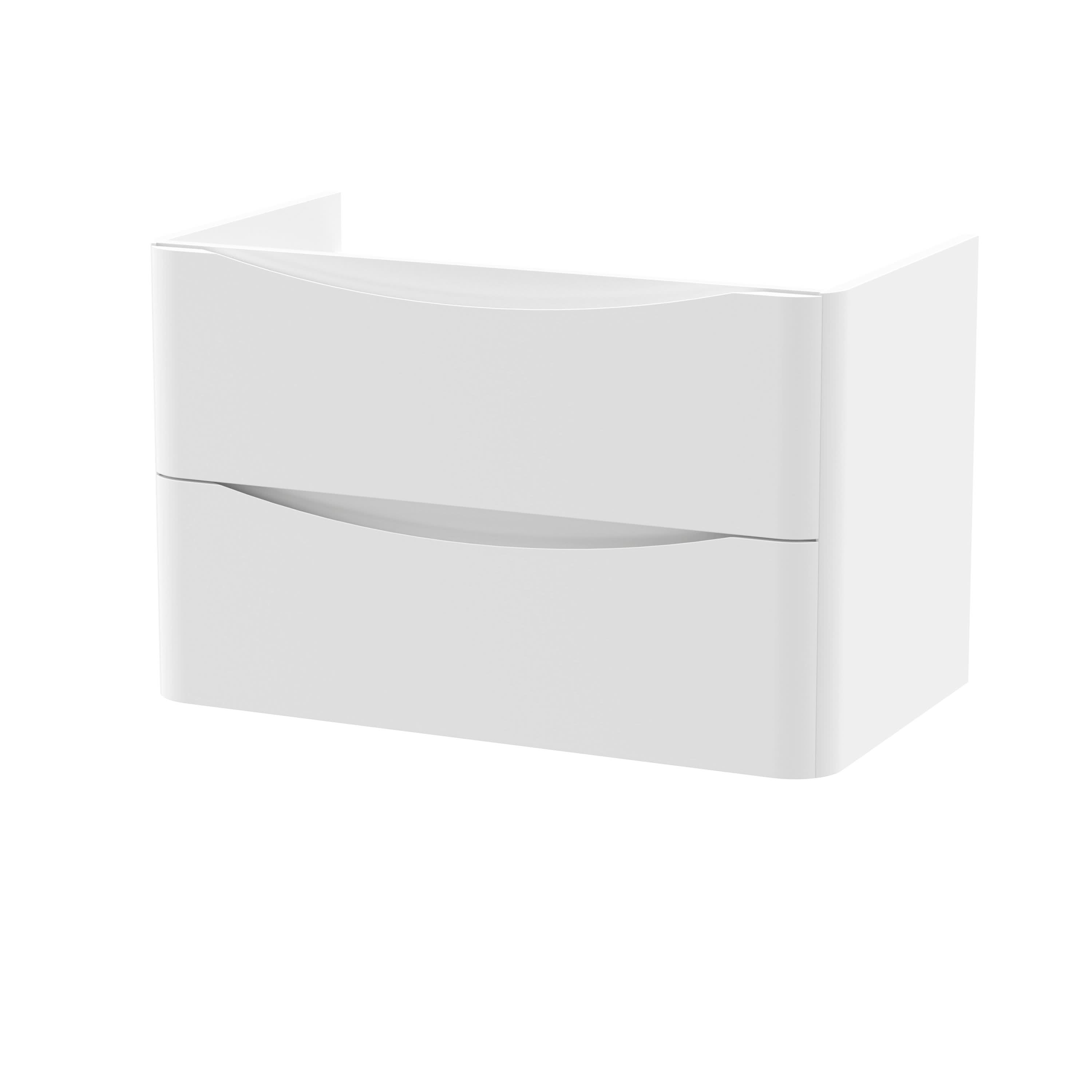 Hudson Reed Lunar Wall Hung Vanity Unit, Durable 2 Soft Close Drawers with Inset Handle Vanity Unit Storage For Modern Bathrooms in Satin White Finish, 800mm