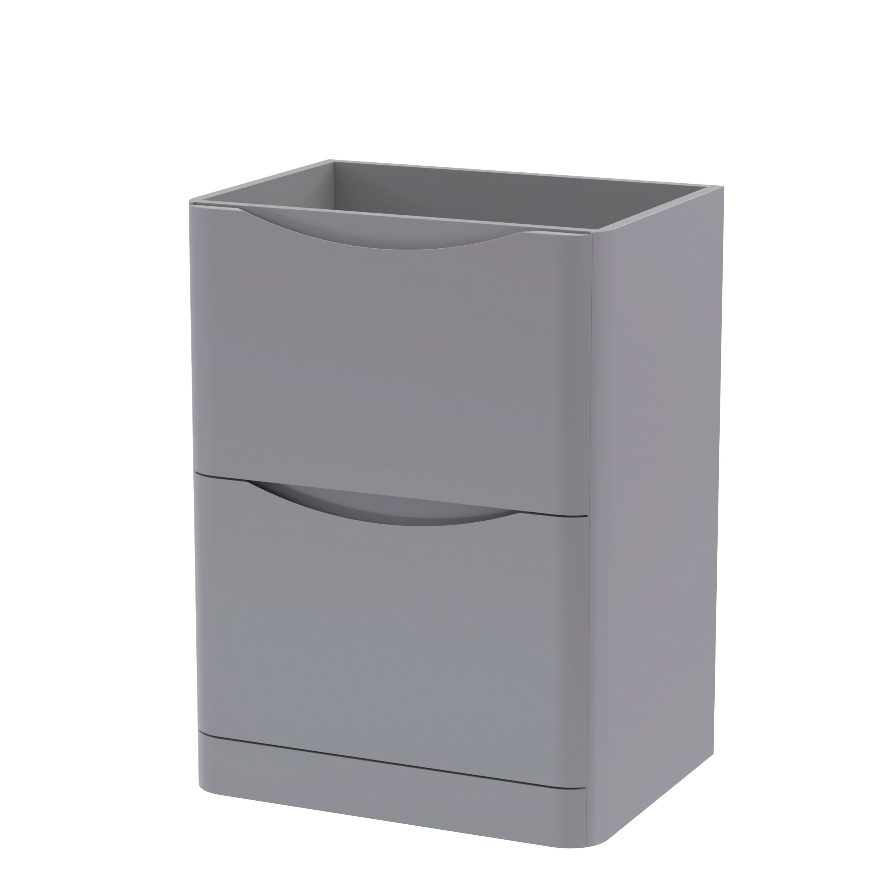 Hudson Reed Lunar Floor Standing Vanity Unit, Durable 2 Soft Close Drawers with Inset Handle Vanity Unit Storage For Modern Bathrooms in Satin Grey Finish, 600mm