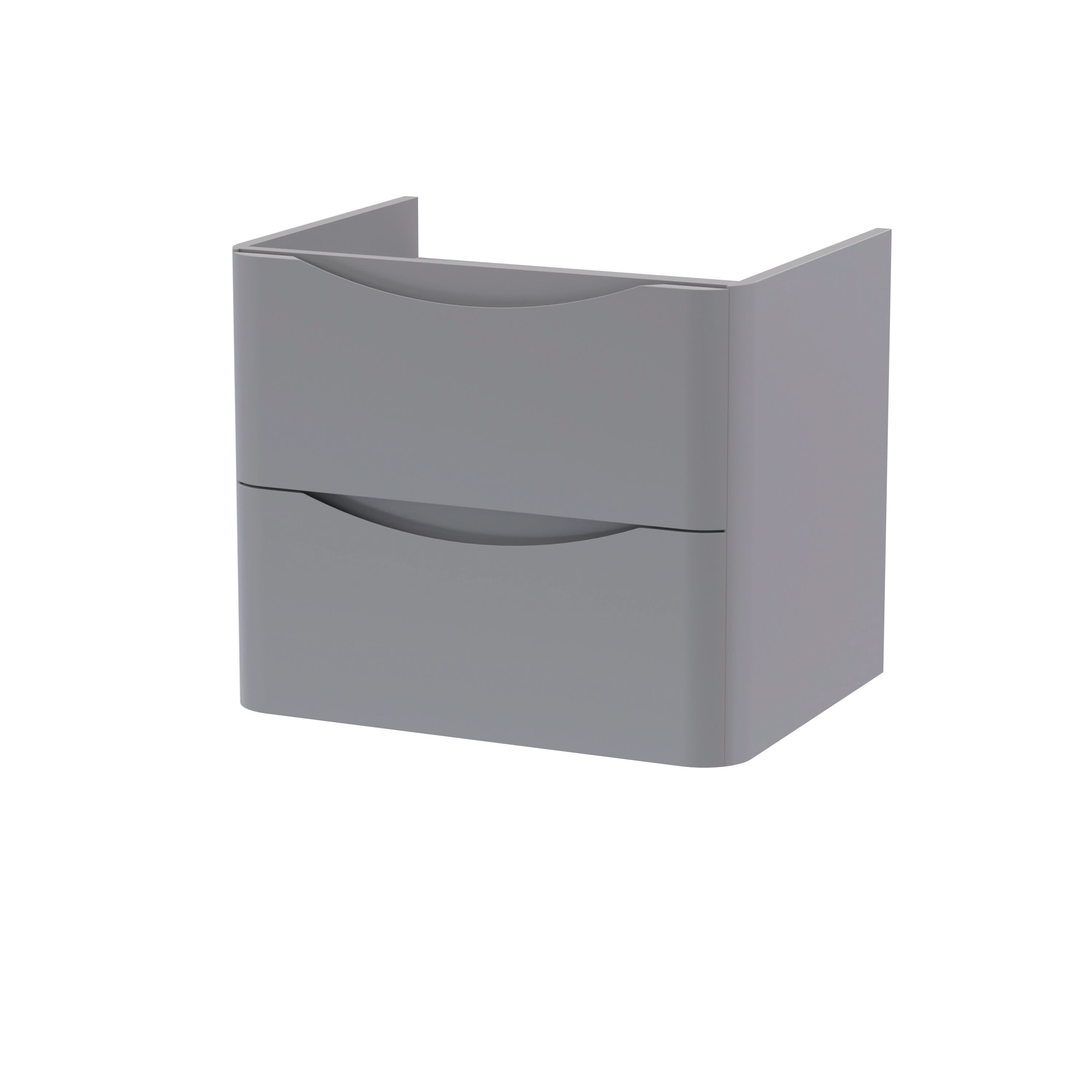 Hudson Reed Lunar Wall Hung Vanity Unit, Durable 2 Soft Close Drawers with Inset Handle Vanity Unit Storage For Modern Bathrooms in Satin Grey Finish, 600mm