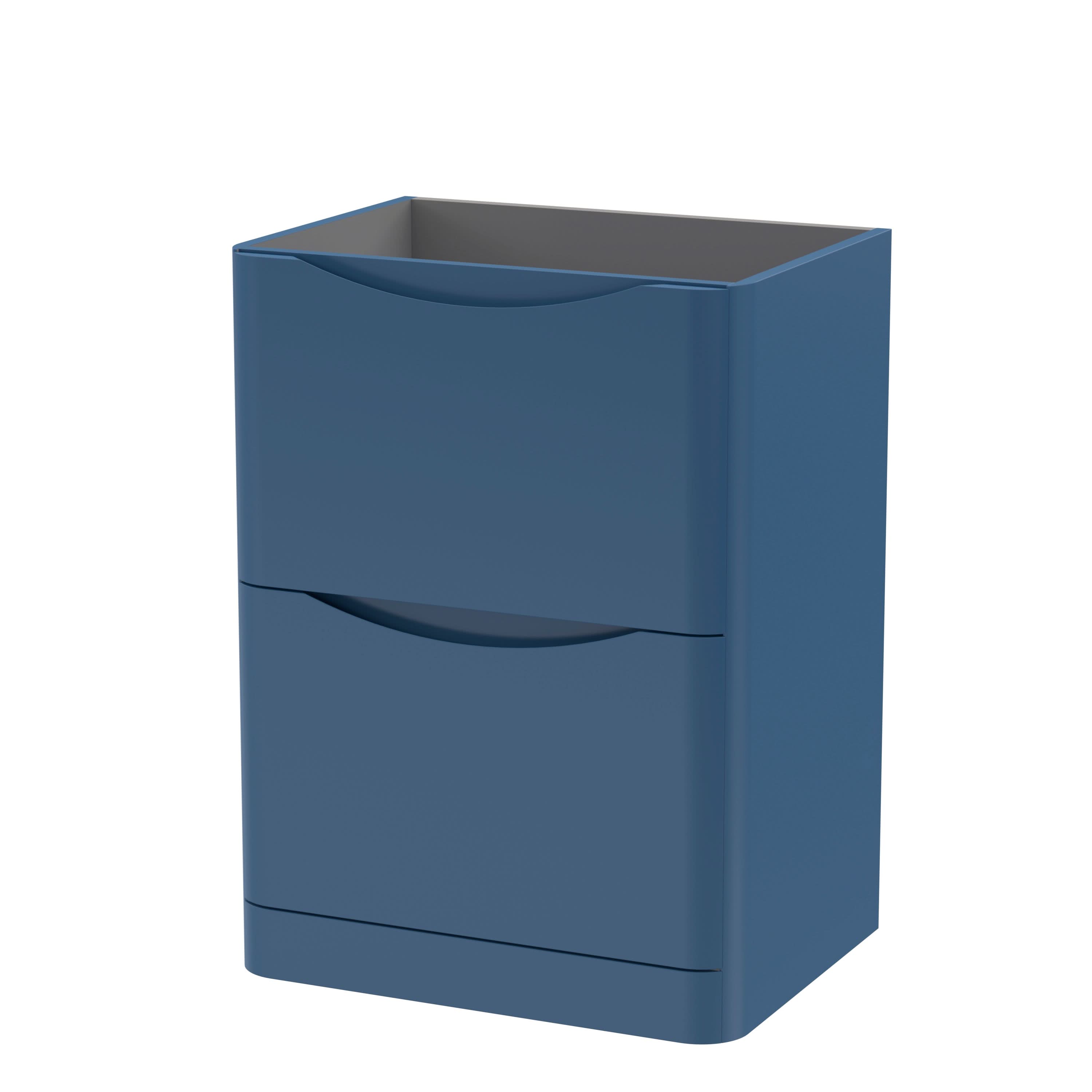 Hudson Reed Lunar Floor Standing Vanity Unit, Durable 2 Soft Close Drawers with Inset Handle Vanity Unit Storage For Modern Bathrooms in Satin Blue Finish, 600mm
