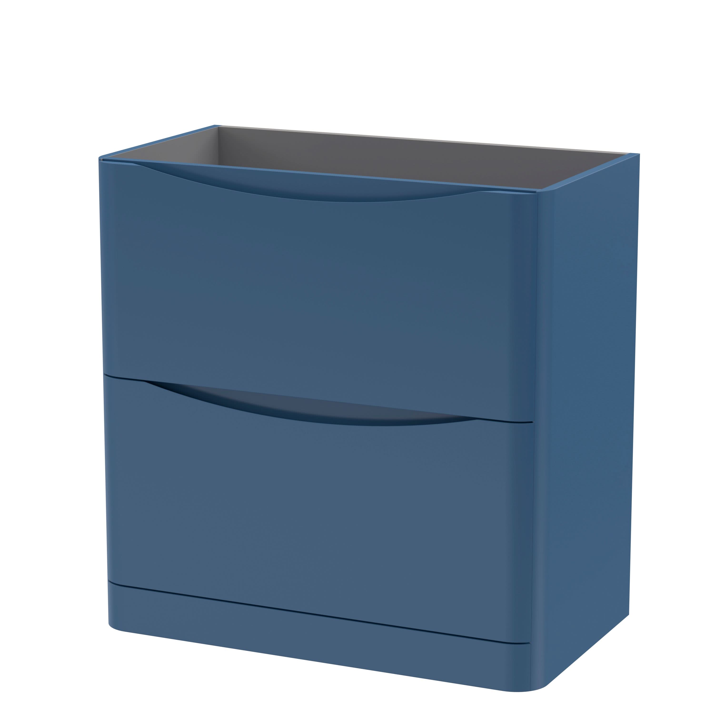 Hudson Reed Lunar Floor Standing Vanity Unit, Durable 2 Soft Close Drawers with Inset Handle Vanity Unit Storage For Modern Bathrooms in Satin Blue Finish, 800mm