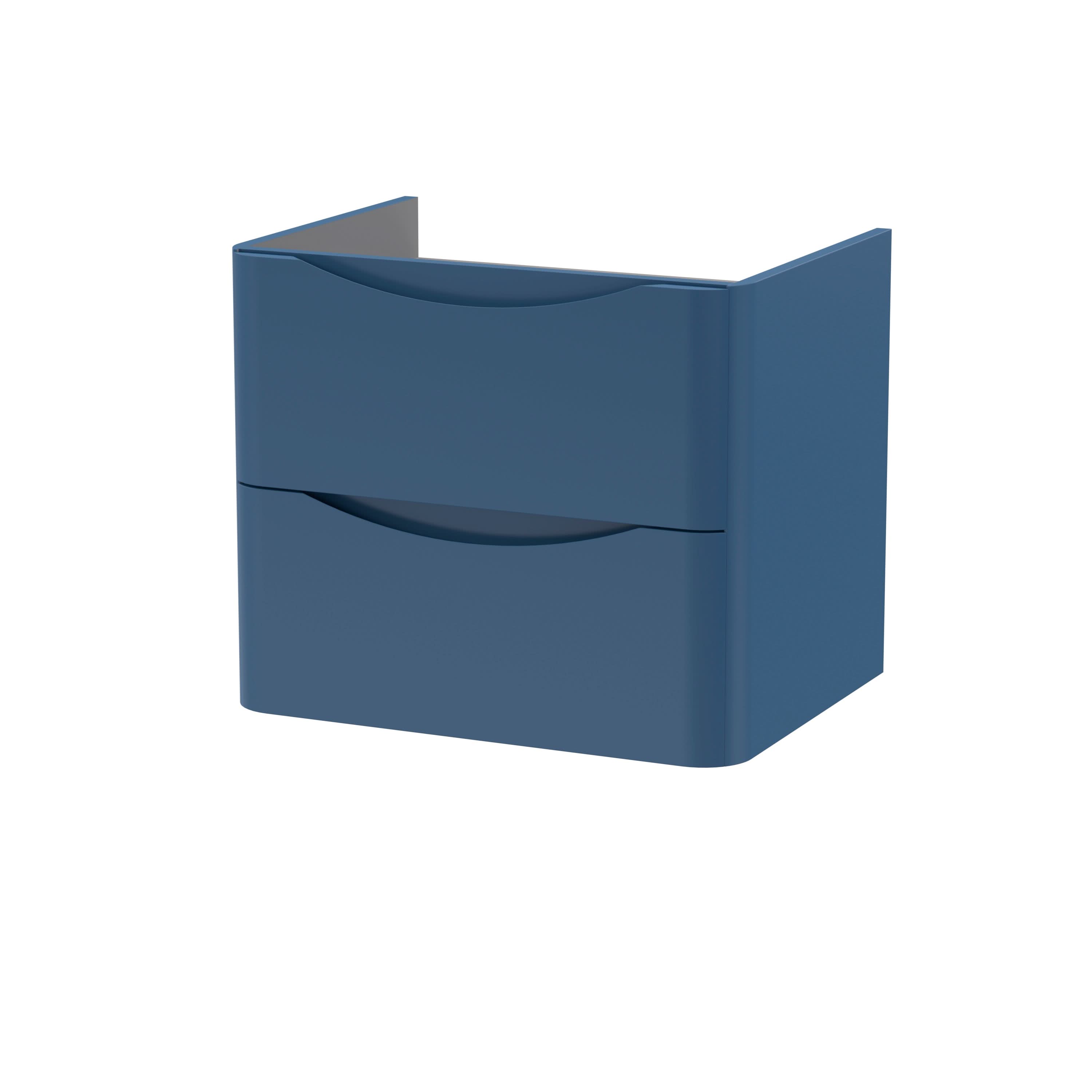 Hudson Reed Lunar Wall Hung Vanity Unit, Durable 2 Soft Close Drawers with Inset Handle Vanity Unit Storage For Modern Bathrooms in Satin Blue Finish, 600mm