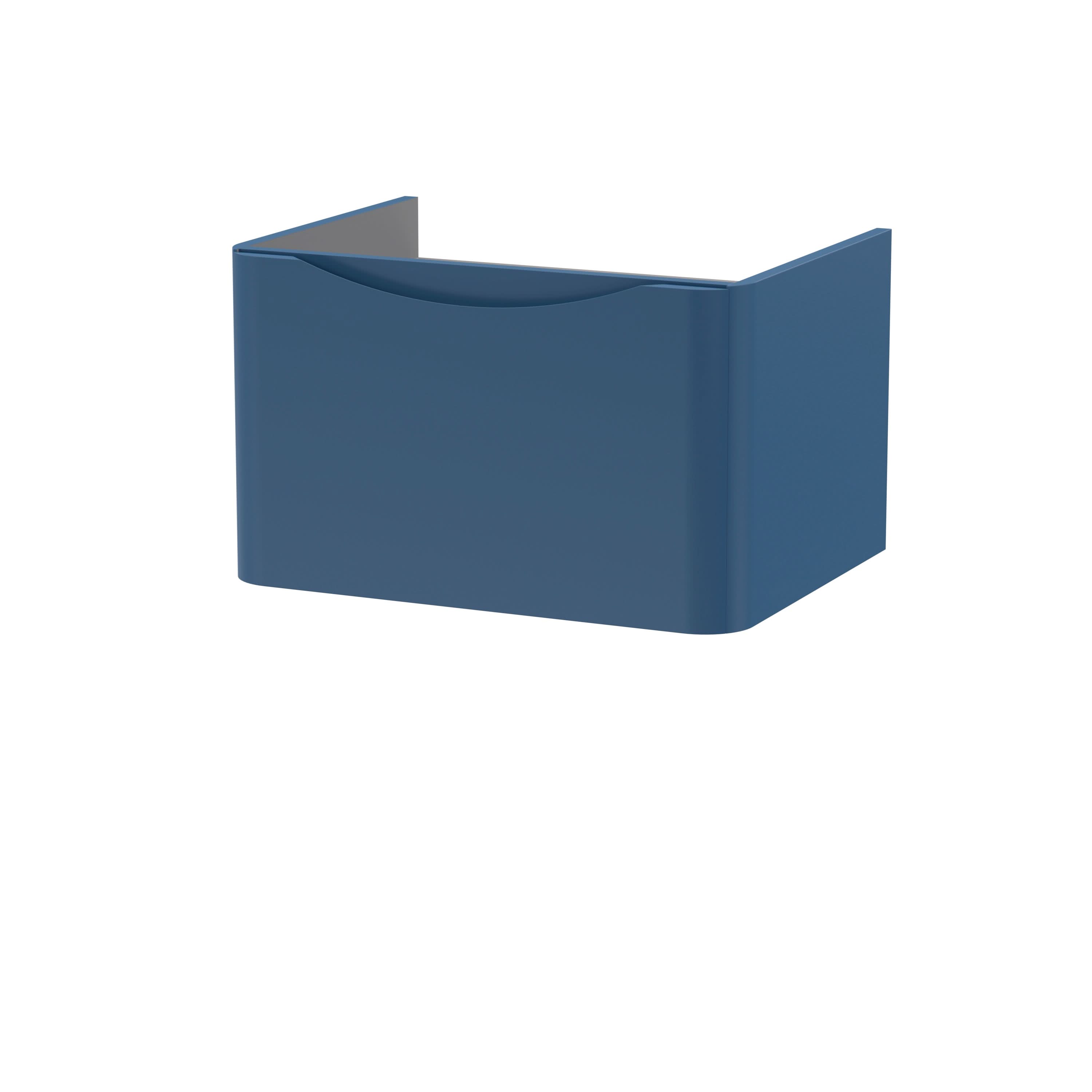 Hudson Reed Lunar Wall Hung Vanity Unit, Durable 1 Soft Close Drawers with Inset Handle Vanity Unit Storage For Modern Bathrooms in Satin Blue Finish, 600mm