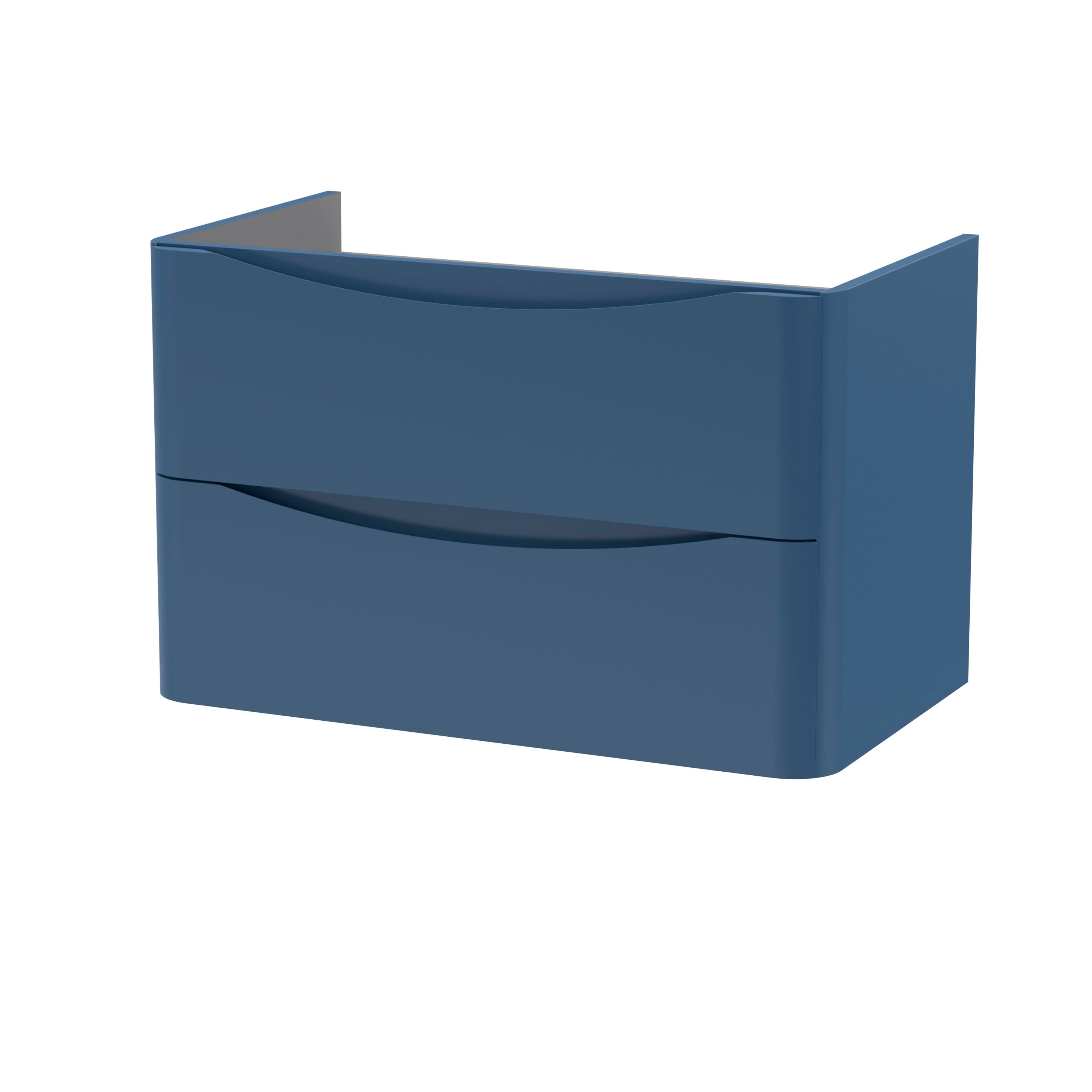 Hudson Reed Lunar Wall Hung Vanity Unit, Durable 2 Soft Close Drawers with Inset Handle Vanity Unit Storage For Modern Bathrooms in Satin Blue Finish, 800mm