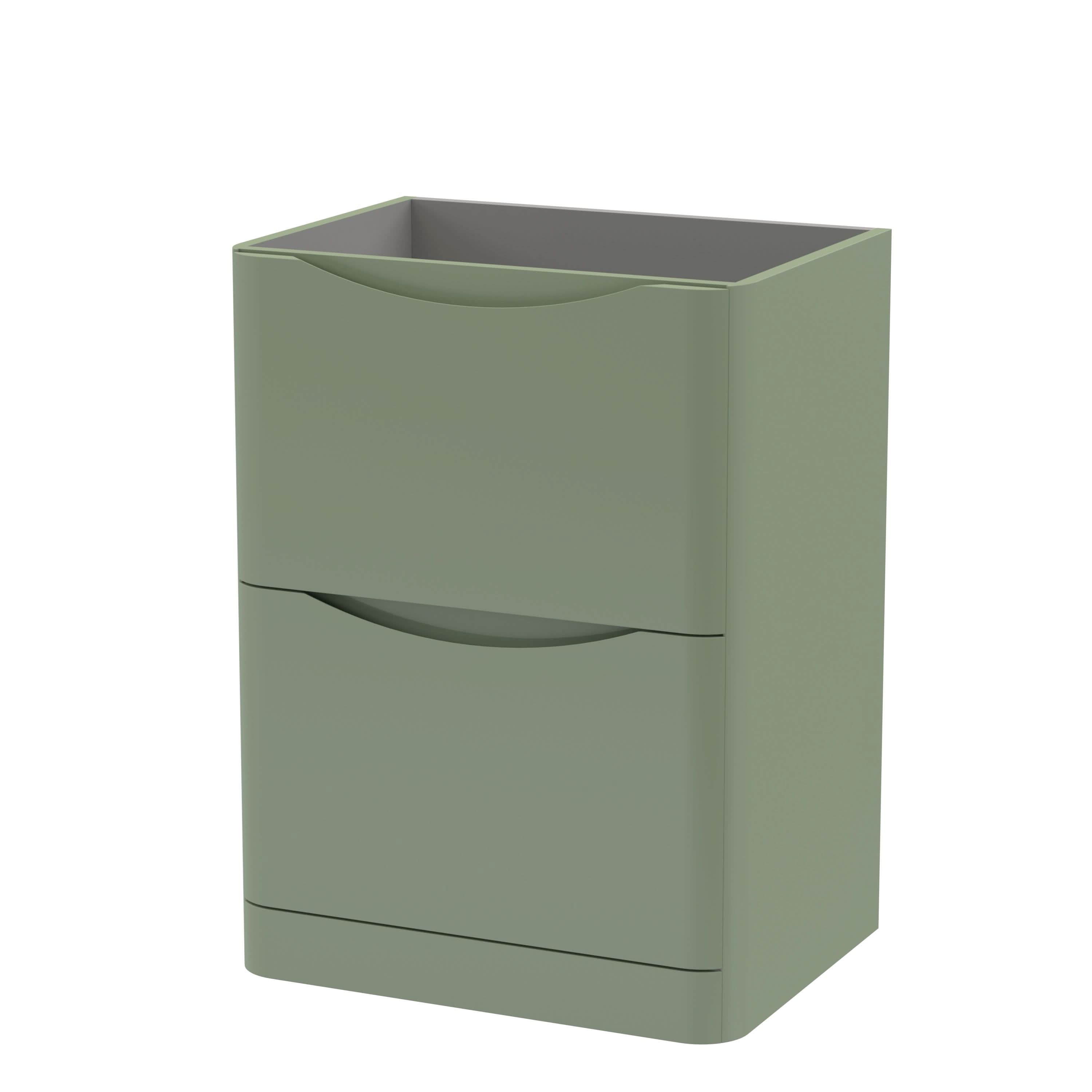 Hudson Reed Lunar Floor Standing Vanity Unit, Durable 2 Soft Close Drawers with Inset Handle Vanity Unit Storage For Modern Bathrooms in Satin Green Finish, 600mm