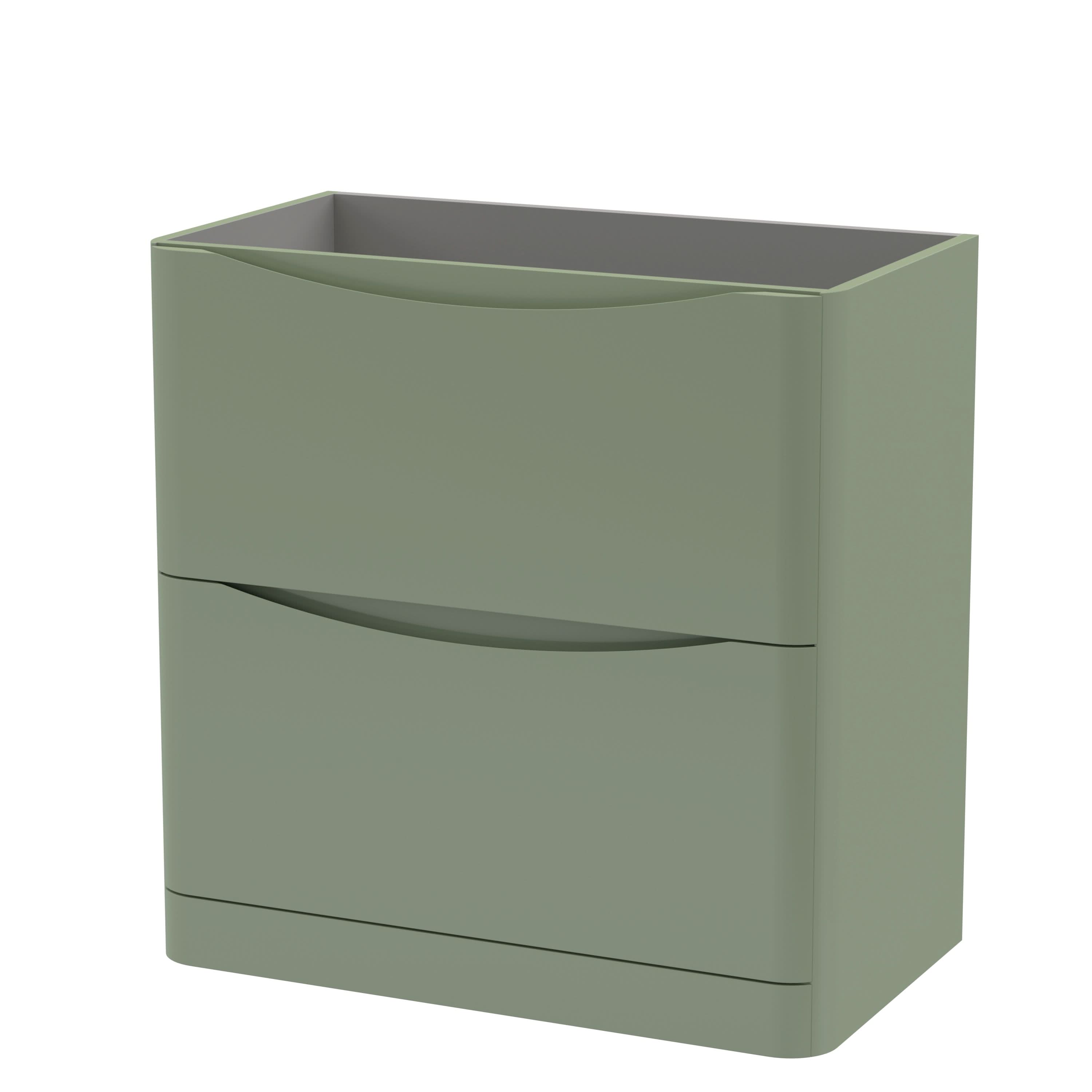 Hudson Reed Lunar Floor Standing Vanity Unit, Durable 2 Soft Close Drawers with Inset Handle Vanity Unit Storage For Modern Bathrooms in Satin Green Finish, 800mm