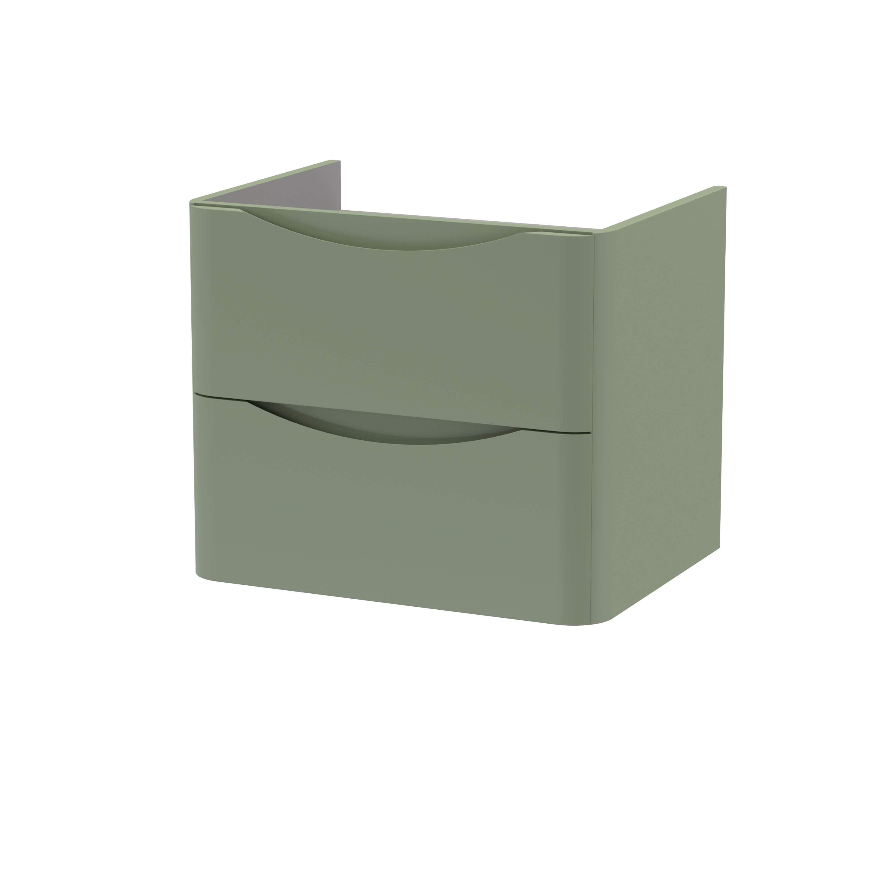 Hudson Reed Lunar Wall Hung Vanity Unit, Durable 2 Soft Close Drawers with Inset Handle Vanity Unit Storage For Modern Bathrooms in Satin Green Finish, 600mm