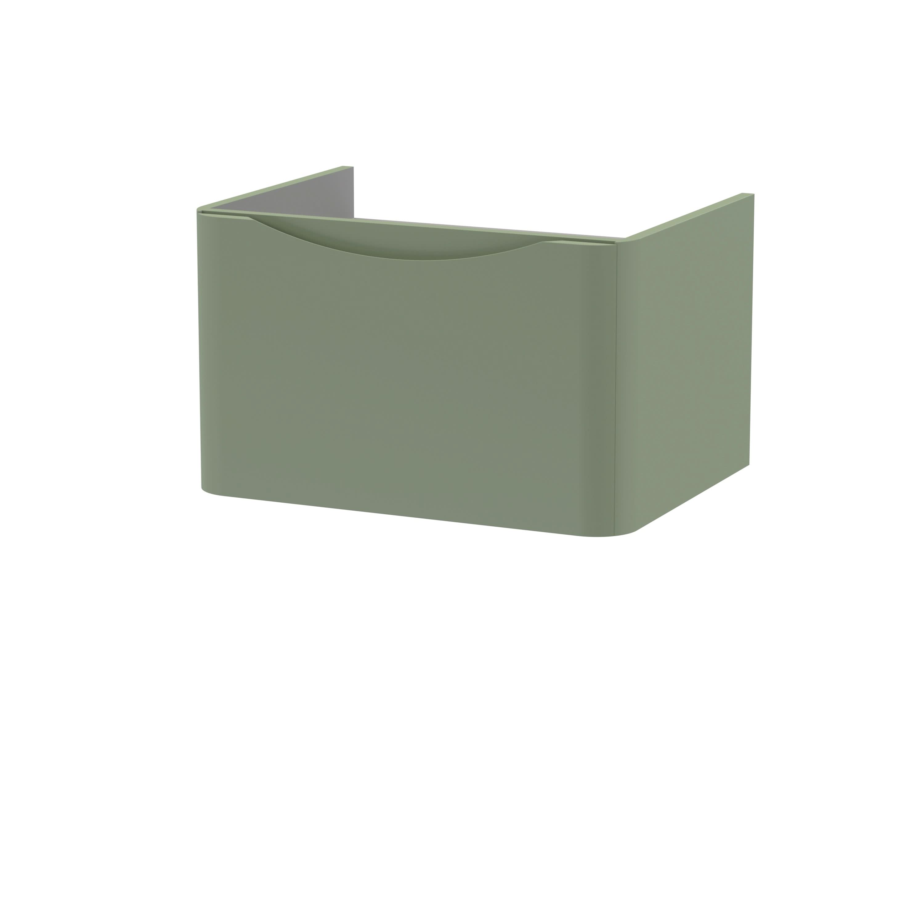 Hudson Reed Lunar Wall Hung Vanity Unit, Durable 1 Soft Close Drawers with Inset Handle Vanity Unit Storage For Modern Bathrooms in Satin Green Finish, 600mm