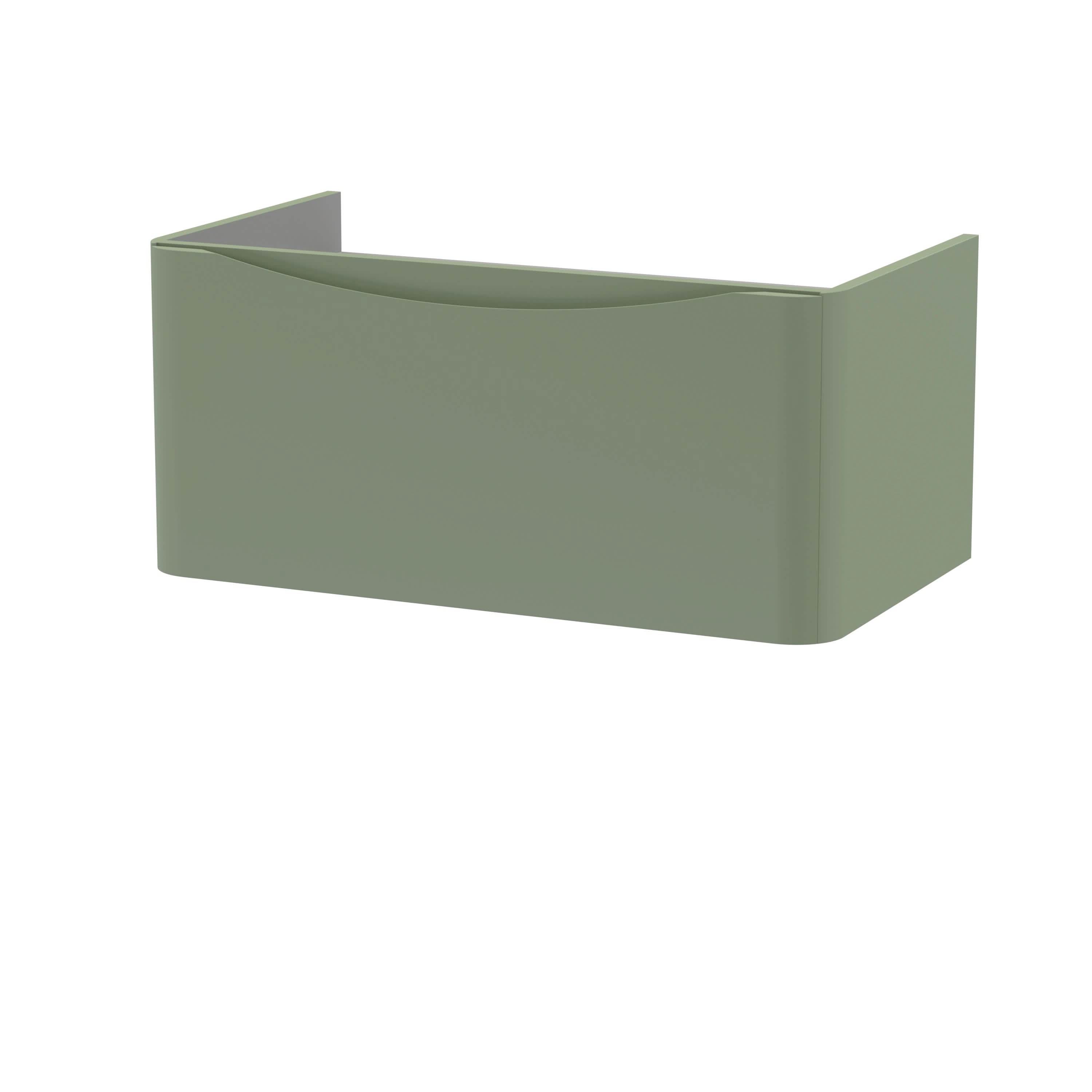 Hudson Reed Lunar Wall Hung Vanity Unit, Durable 1 Soft Close Drawers with Inset Handle Vanity Unit Storage For Modern Bathrooms in Satin Green Finish, 800mm
