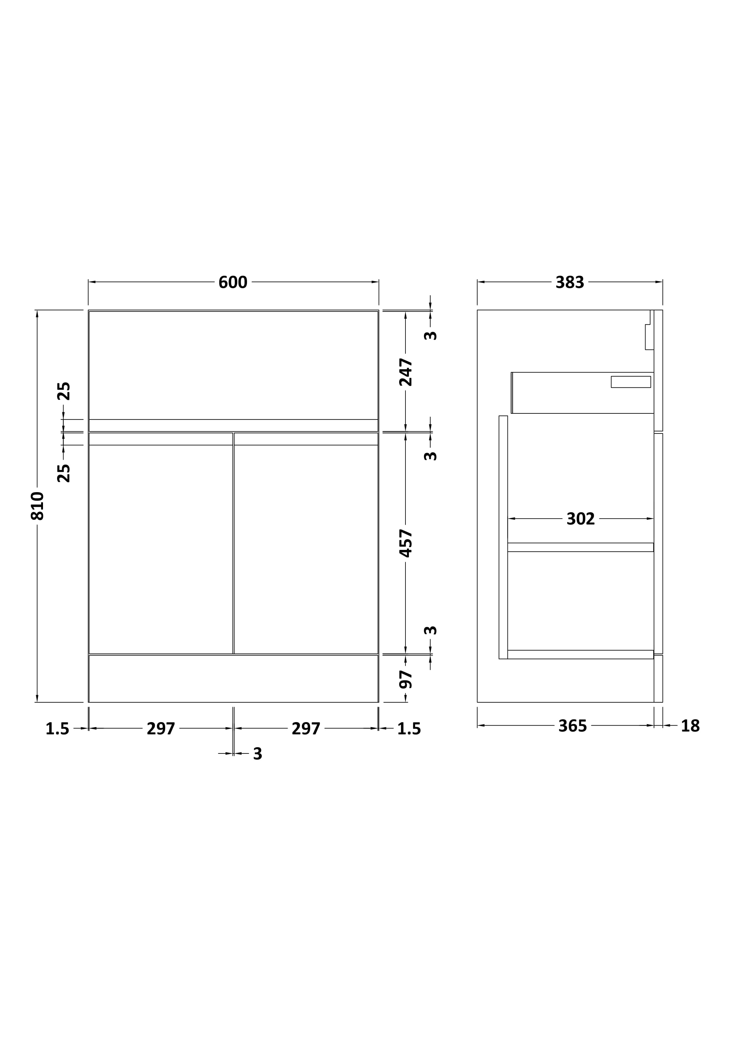 Hudson Reed Urban Floor Standing Vanity Unit, Durable Soft Close 2 Doors and Single Drawer Handless Vanity Unit with Storage for Modern Bathrooms in Satin White, 600mm