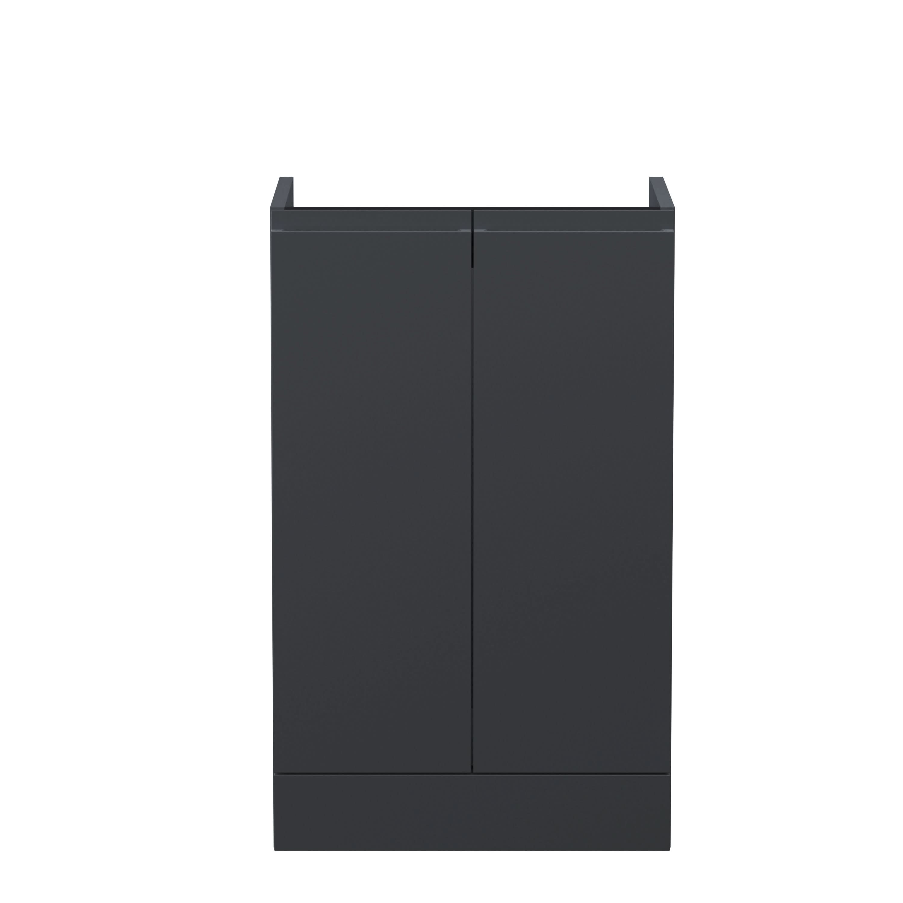 Hudson Reed Urban Floor Standing Vanity Unit, Durable 2 Soft Close Doors Handless Vanity Unit with Storage for Modern Bathrooms in Soft Black Finish, 500mm