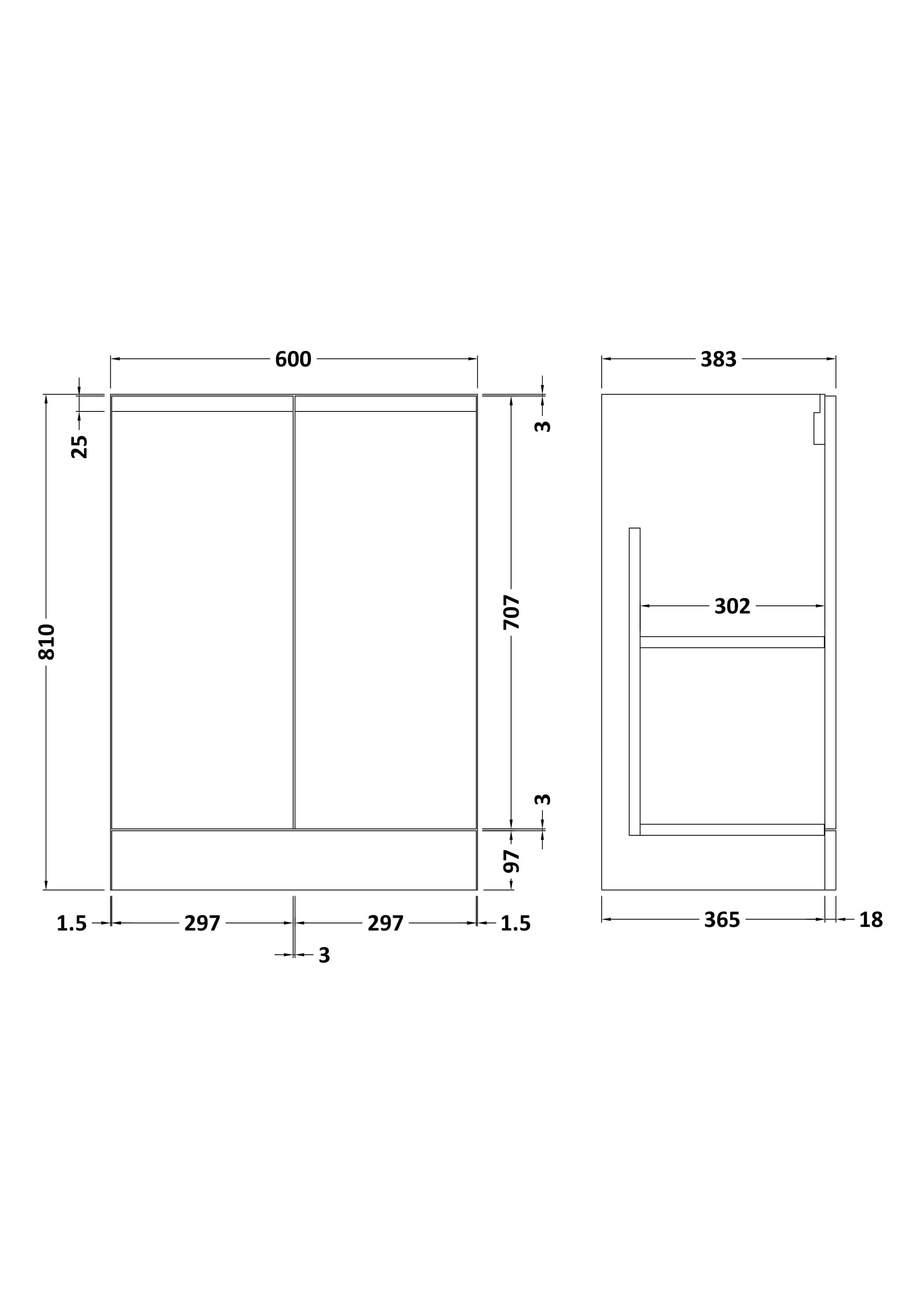Hudson Reed Urban Floor Standing Vanity Unit, Durable 2 Soft Close Doors Handless Vanity Unit with Storage for Modern Bathrooms in Soft Black Finish, 600mm