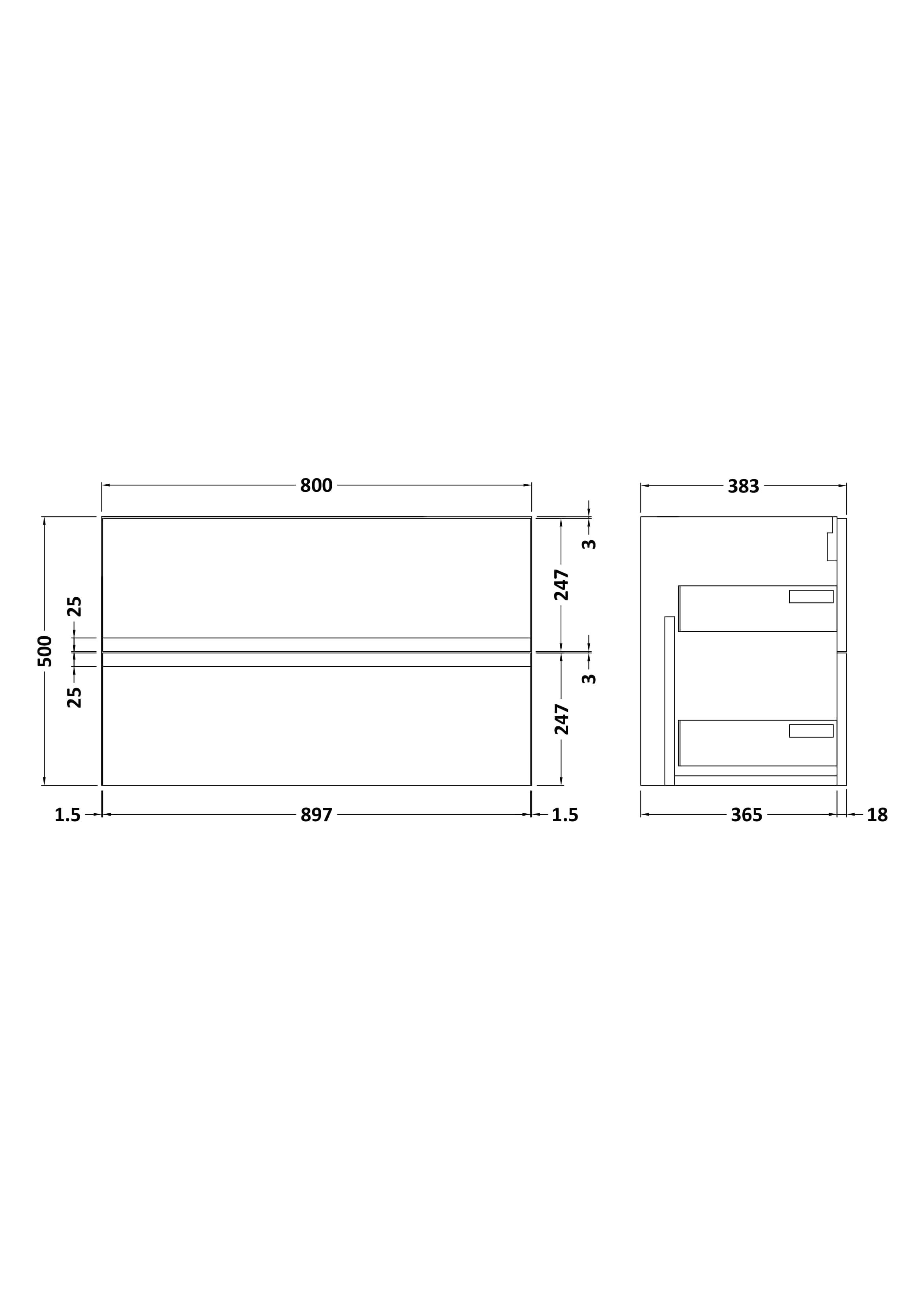 Hudson Reed Urban Wall Hung Vanity Unit, Durable 2 Soft Close Drawers Handless Vanity Unit with Storage for Modern Bathrooms in Soft Black Finish, 800mm