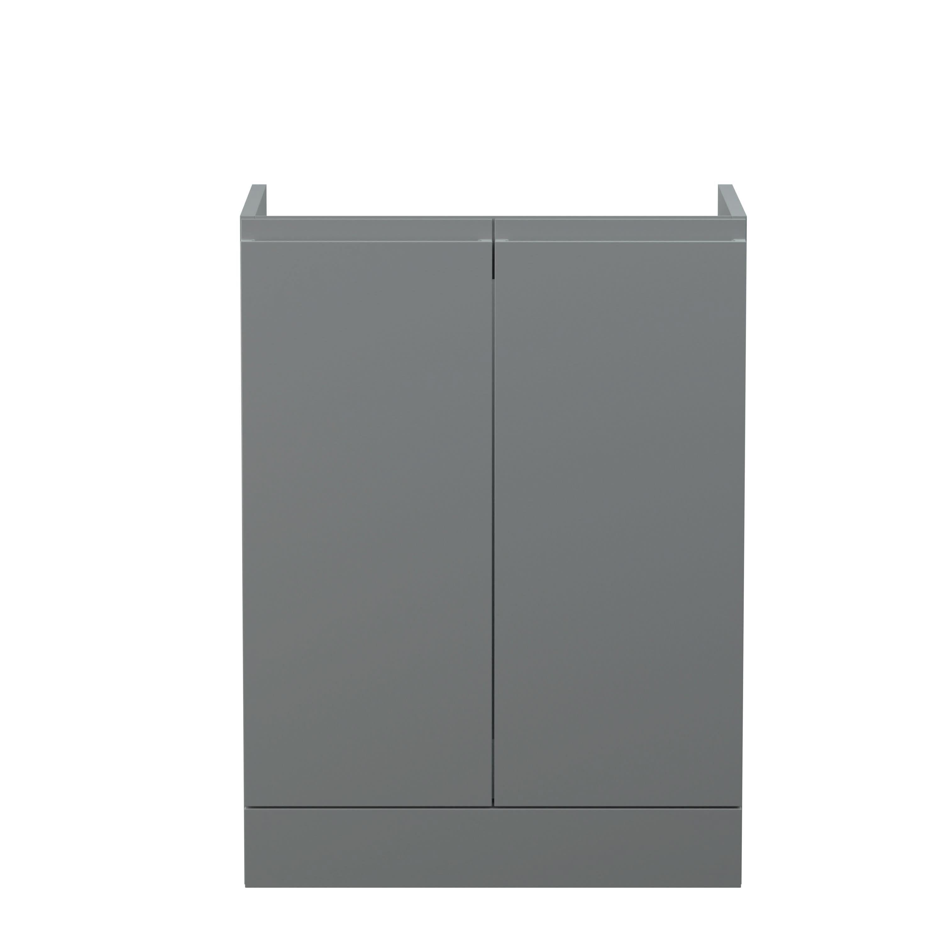Hudson Reed Urban Floor Standing Vanity Unit, Durable 2 Soft Close Doors Handless Vanity Unit with Storage for Modern Bathrooms in Satin Grey Finish, 600mm