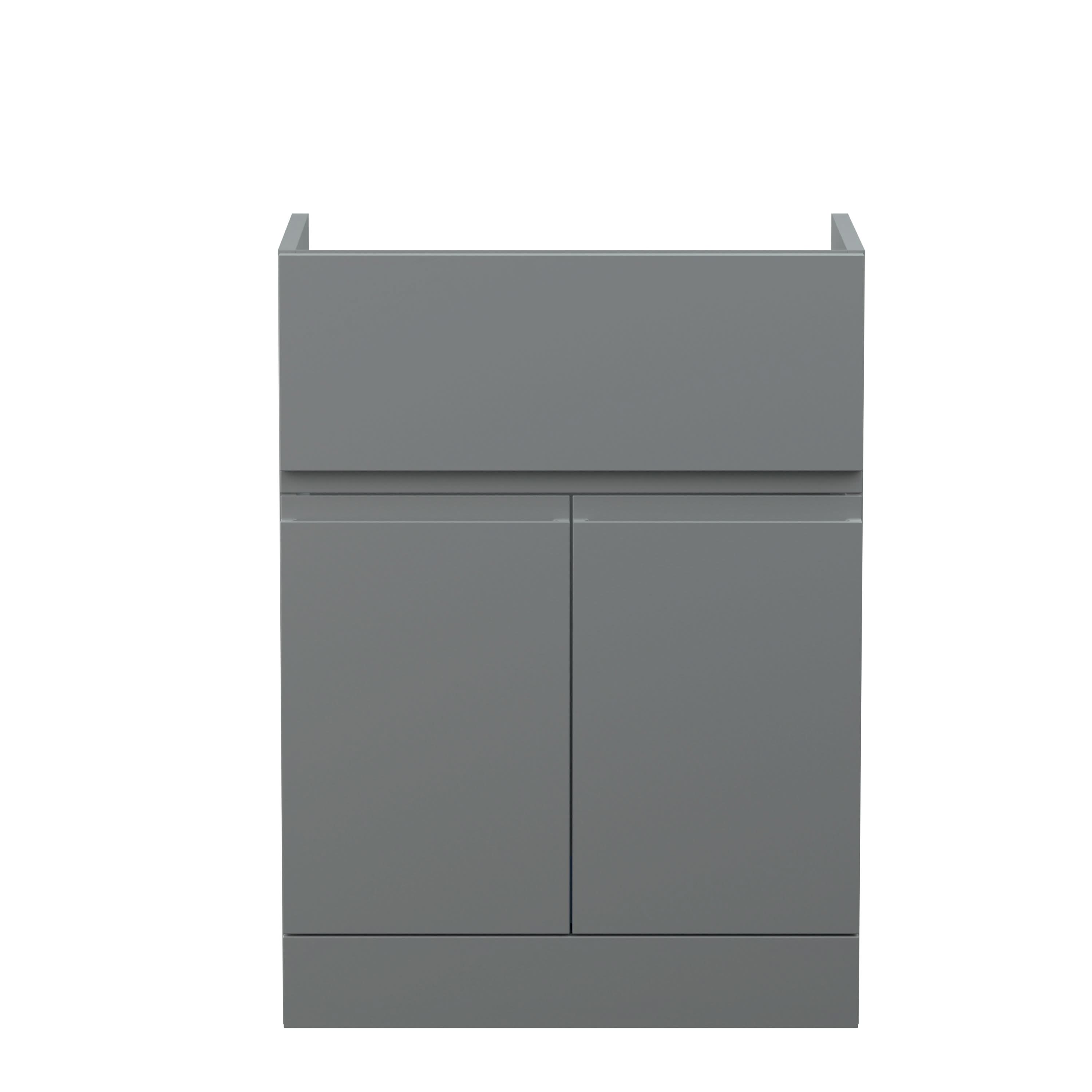 Hudson Reed Urban Floor Standing Vanity Unit, Durable Soft Close 2 Doors and Single Drawer Handless Vanity Unit with Storage for Modern Bathrooms in Satin Grey, 600mm