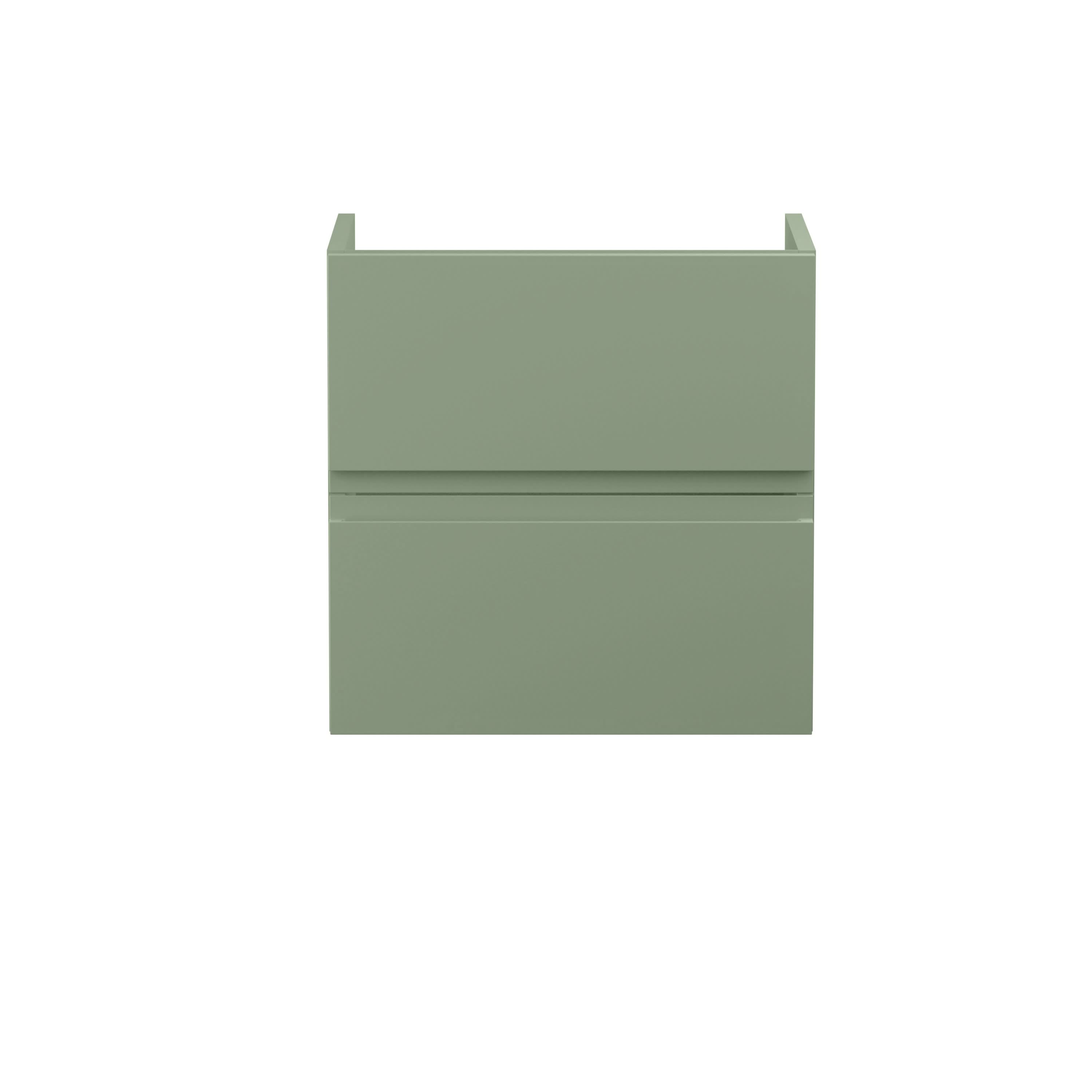 Hudson Reed Urban Wall Hung Vanity Unit, Durable 2 Soft Close Drawers Handless Vanity Unit with Storage for Modern Bathrooms in Satin Green Finish, 500mm