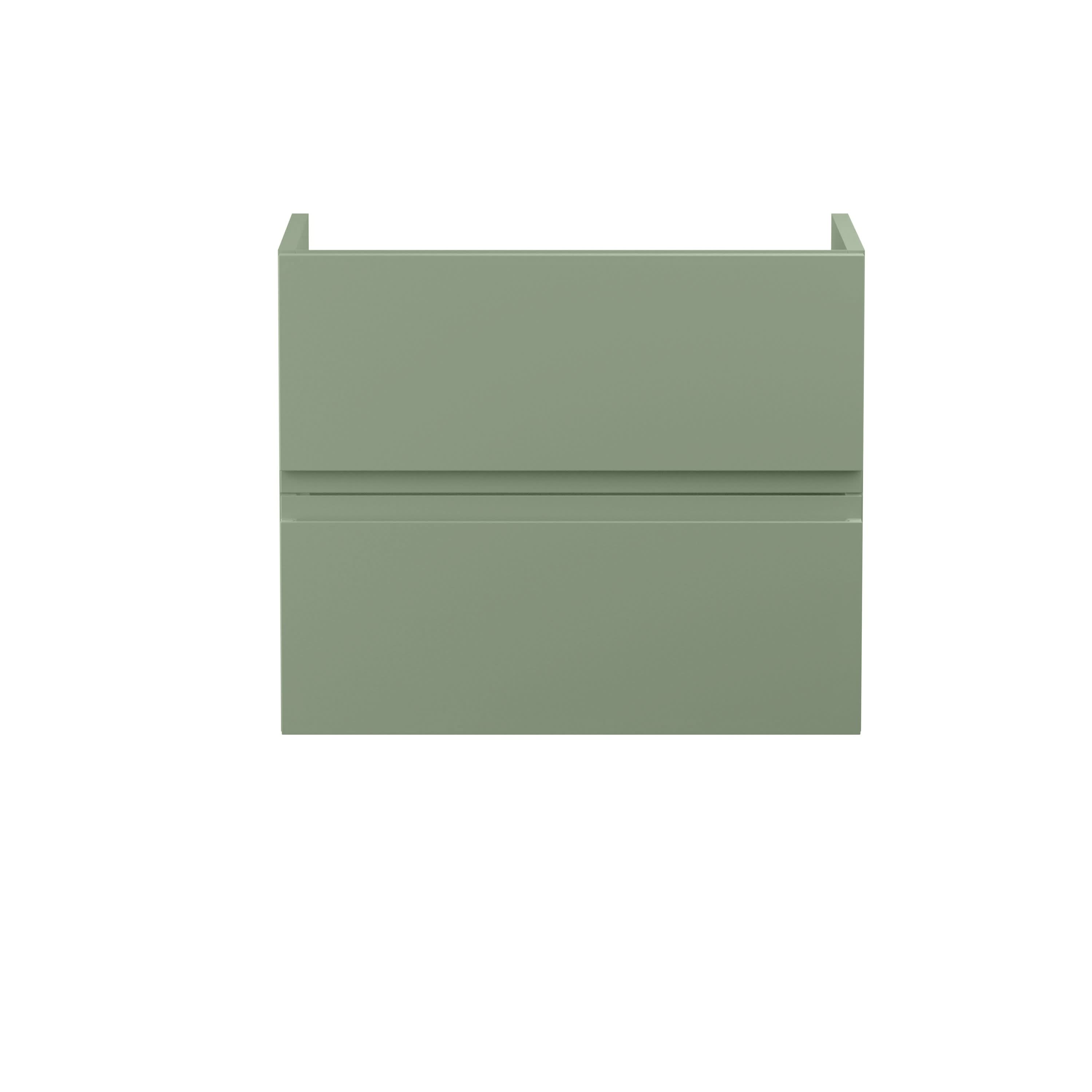 Hudson Reed Urban Wall Hung Vanity Unit, Durable 2 Soft Close Drawers Handless Vanity Unit with Storage for Modern Bathrooms in Satin Green Finish, 600mm