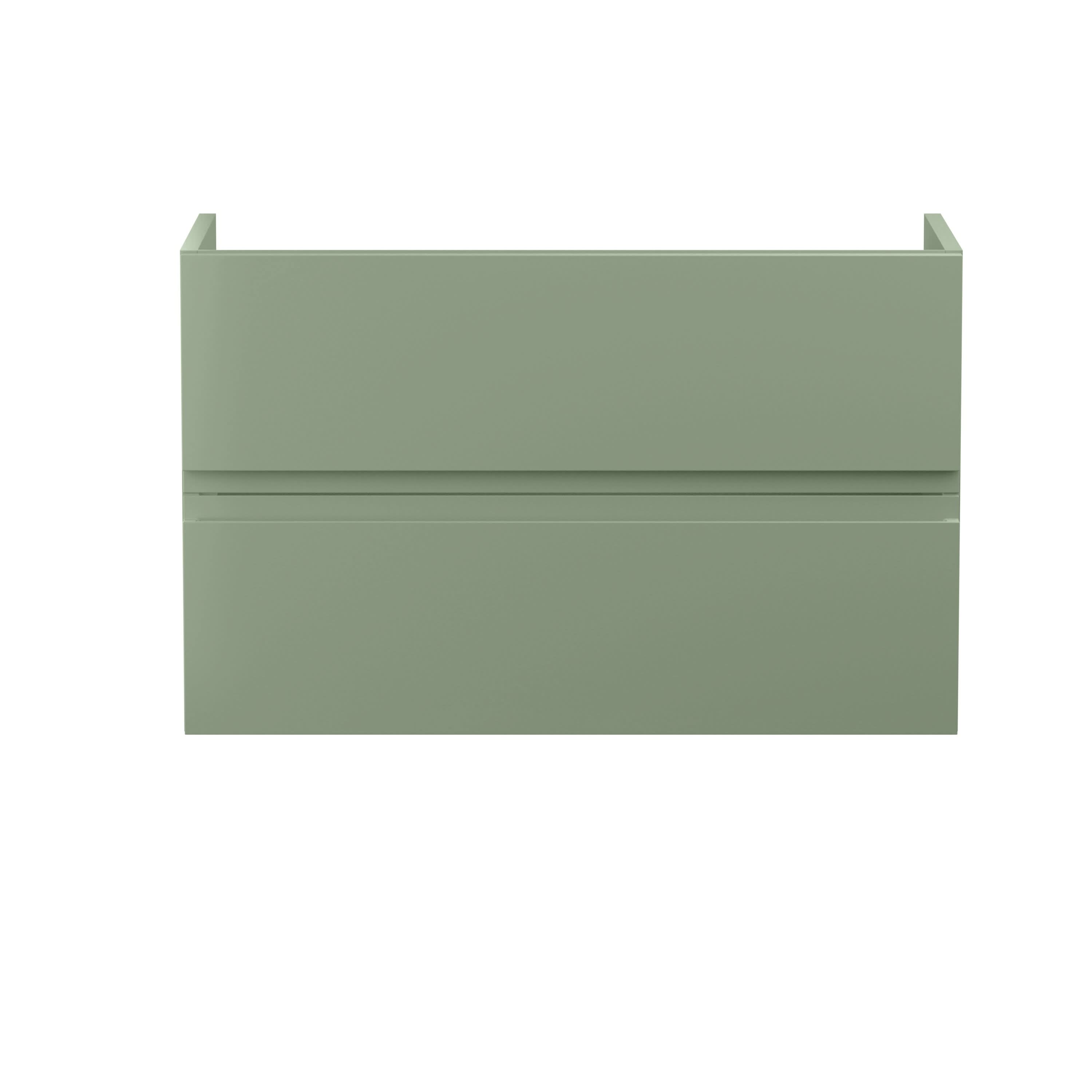 Hudson Reed Urban Wall Hung Vanity Unit, Durable 2 Soft Close Drawers Handless Vanity Unit with Storage for Modern Bathrooms in Satin Green Finish, 800mm