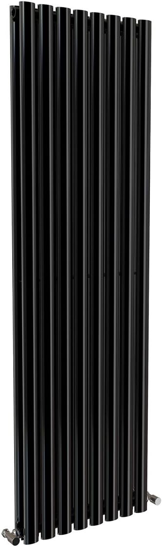 iBathUK Strata Vertical Column Radiator, Oval Double Panel Heater, Slim Designer Radiator for Modern UK Interiors, Black, 1600 x 480 mm