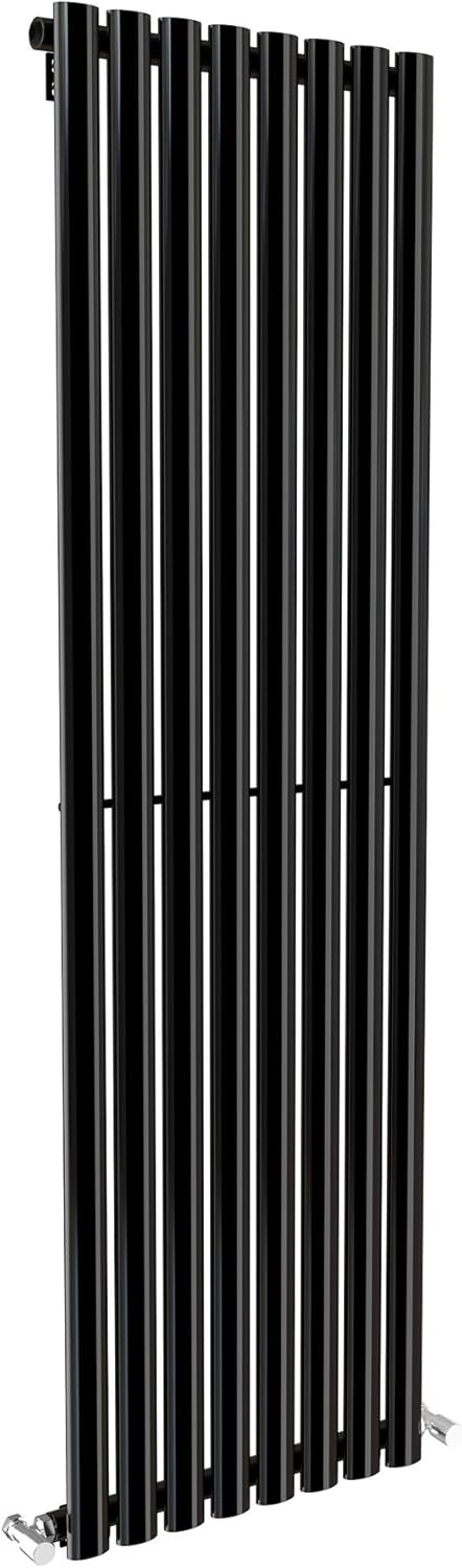 iBathUK Strata Vertical Column Radiator, Oval Single Panel with 8 Columns, Tall Designer Radiator for Stylish UK Interiors, 1600 x 480 mm, Black