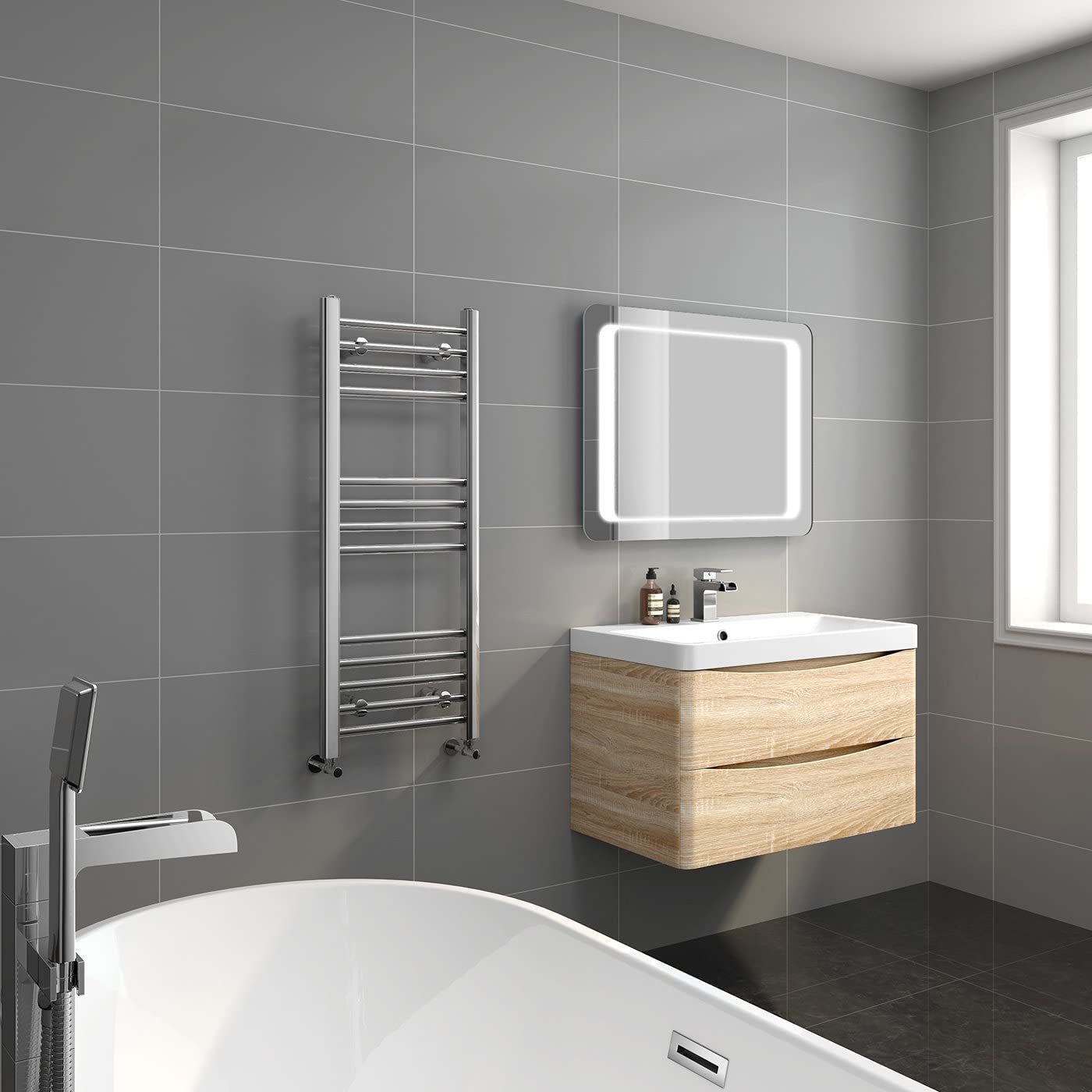 iBathUK Zypher Curved Heated Towel Rail Bathroom Radiator, Designer Radiator for Bathroom, Anthracite Grey, 1000 x 400mm