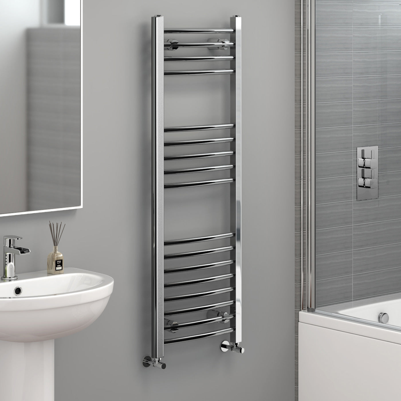 iBathUK Zypher Curved Heated Towel Rail Bathroom Radiator, Designer Radiator for Bathroom, Chrome, 1200 x 400mm