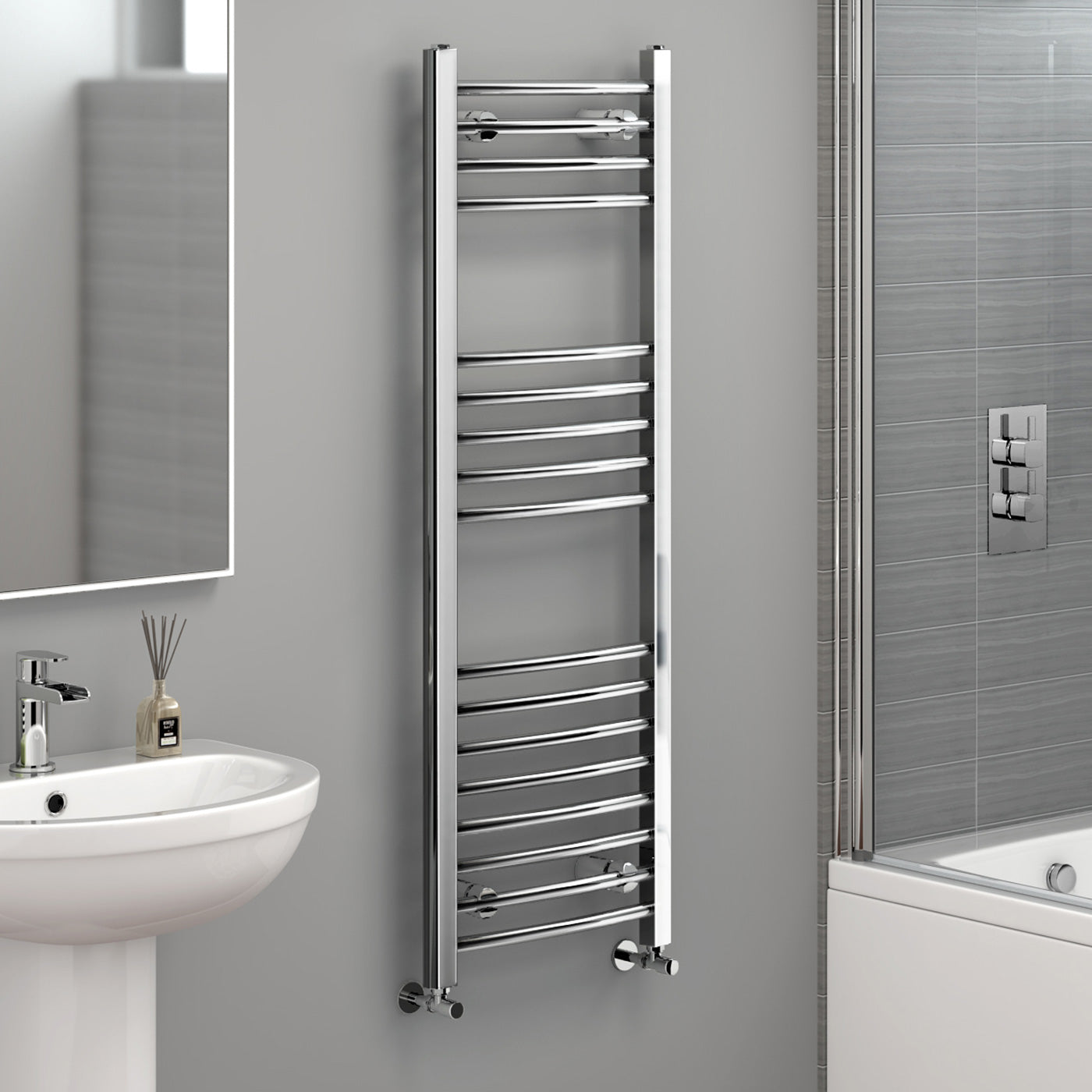 iBathUK Zypher Curved Heated Towel Rail Bathroom Radiator, Designer Radiator for Bathroom, Chrome, 1200 x 400mm