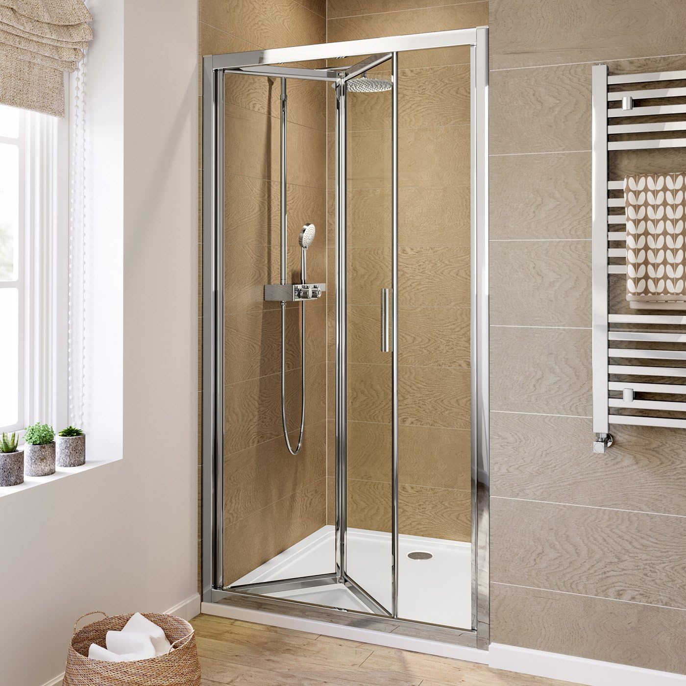iBathUK Solis Bifold EasyClean Glass Shower Enclosure, Reversible 6mm Folding Door, 760mm