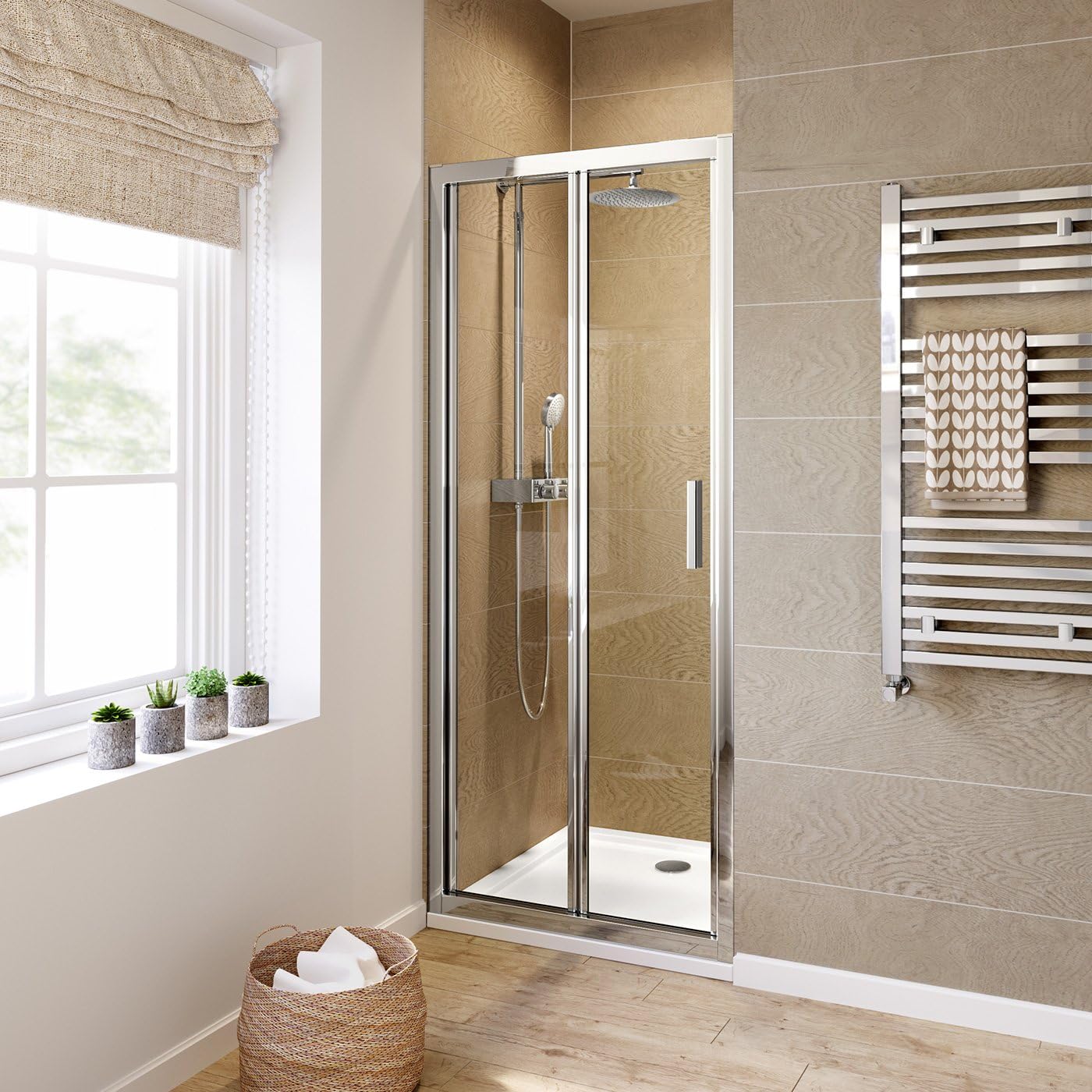 iBathUK Solis Bifold EasyClean Glass Shower Enclosure, Reversible 6mm Folding Door, 760mm