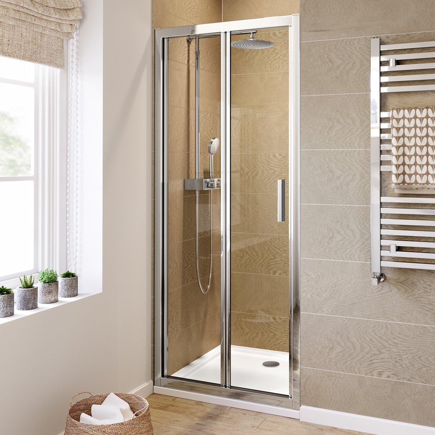 iBathUK Solis Bifold EasyClean Glass Shower Enclosure, Reversible 6mm Folding Door, 760mm