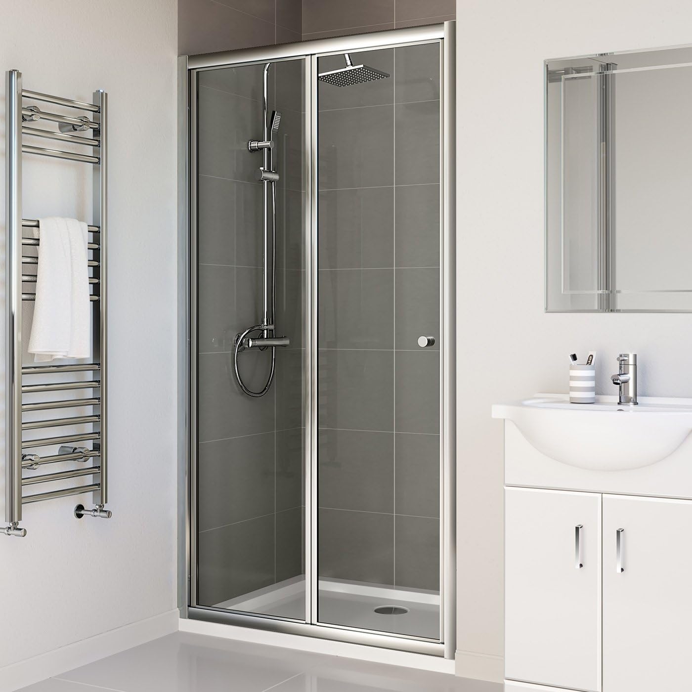 iBathUK Vesper Bifold Shower Enclosure, Reversible 6mm EasyClean Glass Door Cubicle, 700mm