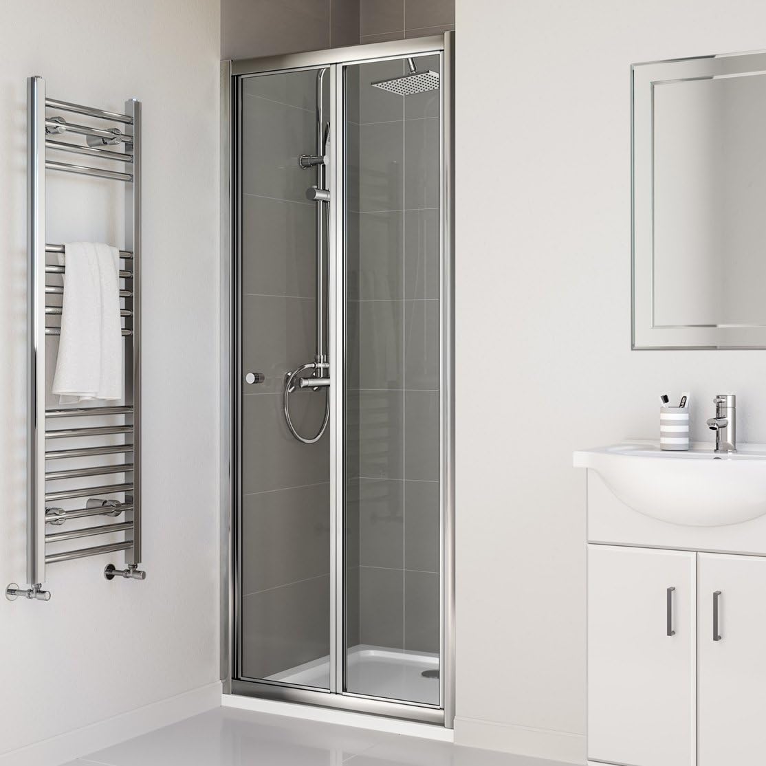 iBathUK Vesper Bifold Shower Enclosure, Reversible 6mm EasyClean Glass Door Cubicle, 700mm