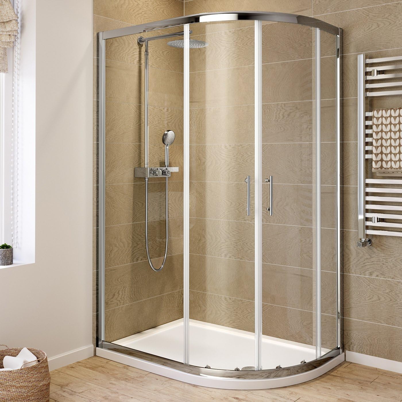 iBathUK Solis Quadrant Sliding Shower Enclosure, 6mm Reversible Glass Door for Modern Bathroom Corners, Offset Quadrant Shower Enclosure, 900 x 760mm