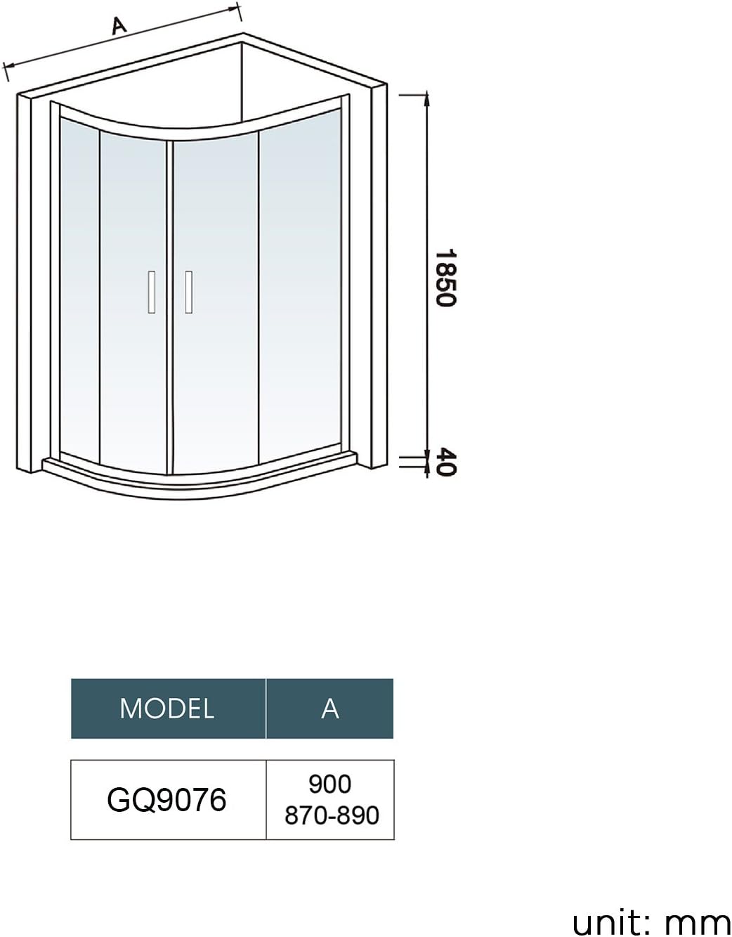 iBathUK Solis Quadrant Sliding Shower Enclosure, 6mm Reversible Glass Door for Modern Bathroom Corners, Offset Quadrant Shower Enclosure, 900 x 760mm
