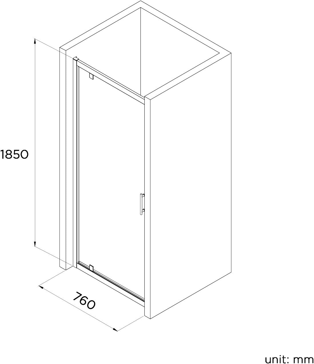 iBathUK Solis Pivot Hinge Shower Enclosure, Reversible 6mm Thick Toughened Glass Cubicle Door, Pivot Shower Enclosure, 760mm