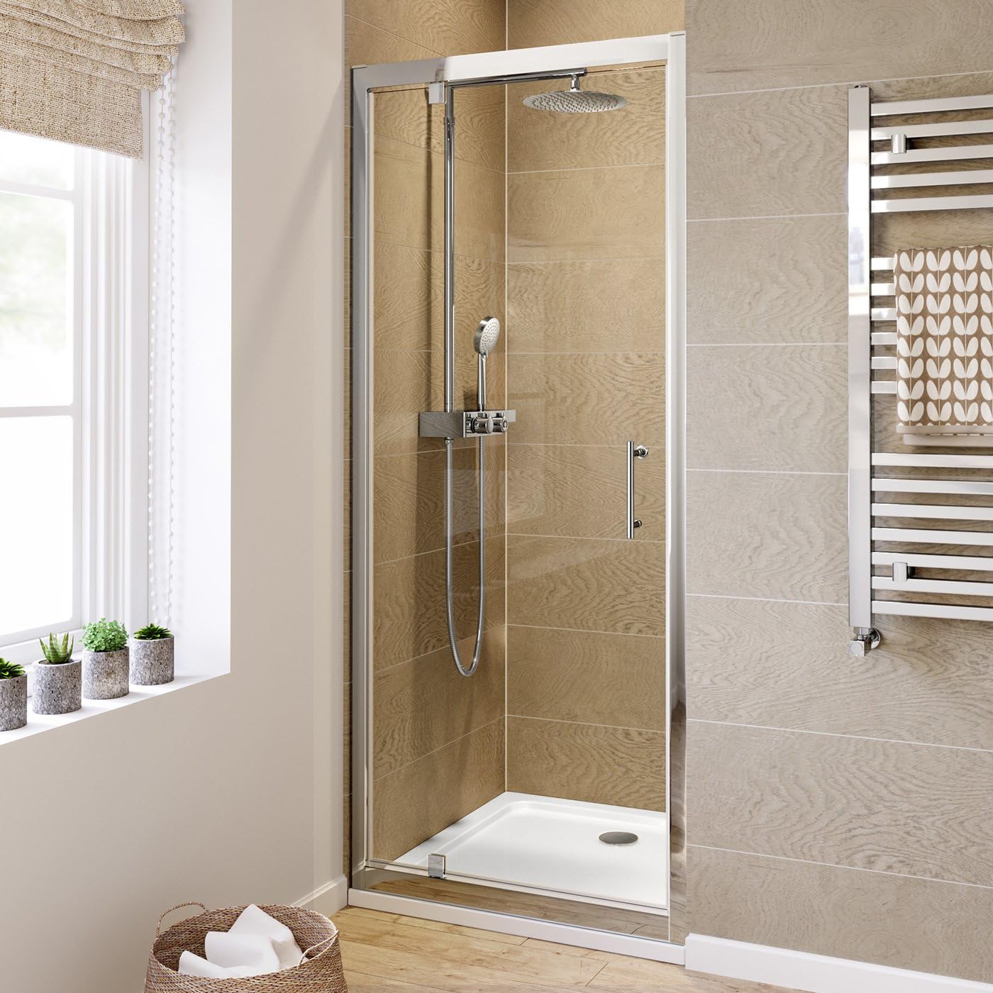 iBathUK Solis Pivot Hinge Shower Enclosure, Reversible 6mm Thick Toughened Glass Cubicle Door, Pivot Shower Enclosure, 760mm