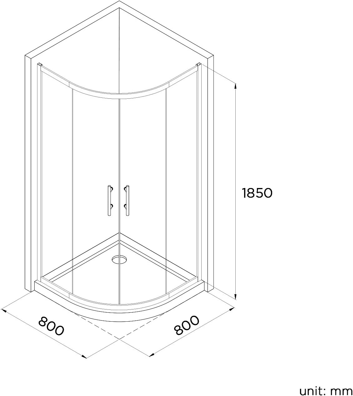 iBathUK Solis Quadrant Sliding Shower Enclosure, 6mm Reversible Glass Door for Modern Bathroom Corners, Offset Quadrant Shower Enclosure, 800 x 800mm