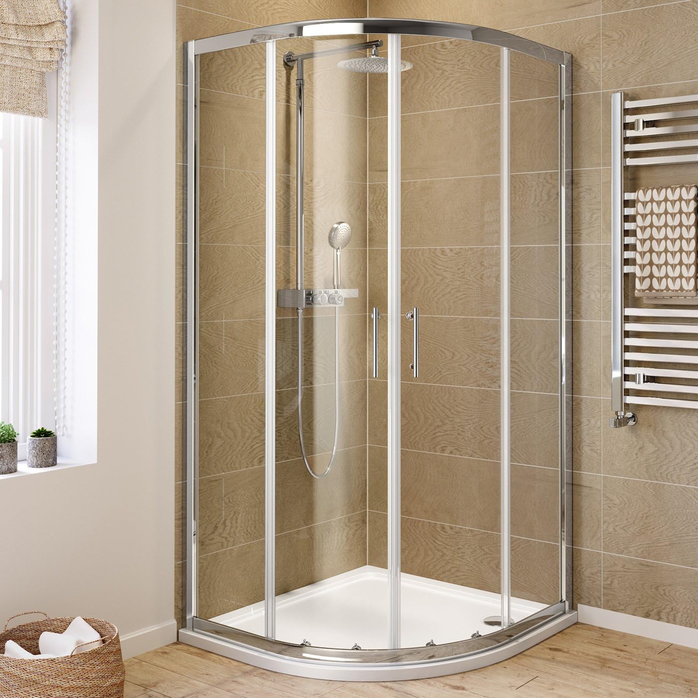 iBathUK Solis Quadrant Sliding Shower Enclosure, 6mm Reversible Glass Door for Modern Bathroom Corners, Offset Quadrant Shower Enclosure, 800 x 800mm