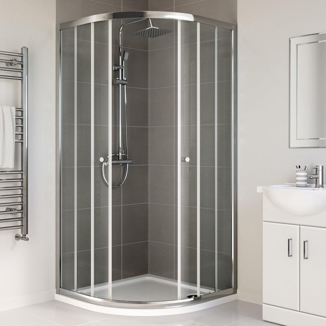 iBathUK Vesper Modern Quadrant Glass Shower Enclosure, Curved Double Sliding Doors, Quadrant Shower Enclosure, 800 × 800 mm