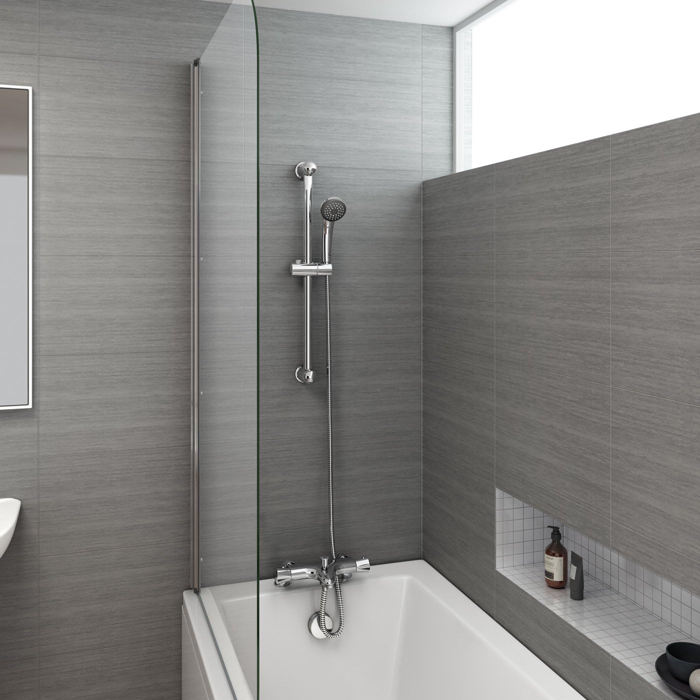 iBathUK Lex Thermostatic Shower Mixer Valve Bath Deck Tap Riser Rail and Handset Set, Thermostatic Bar Shower Valve, Chrome