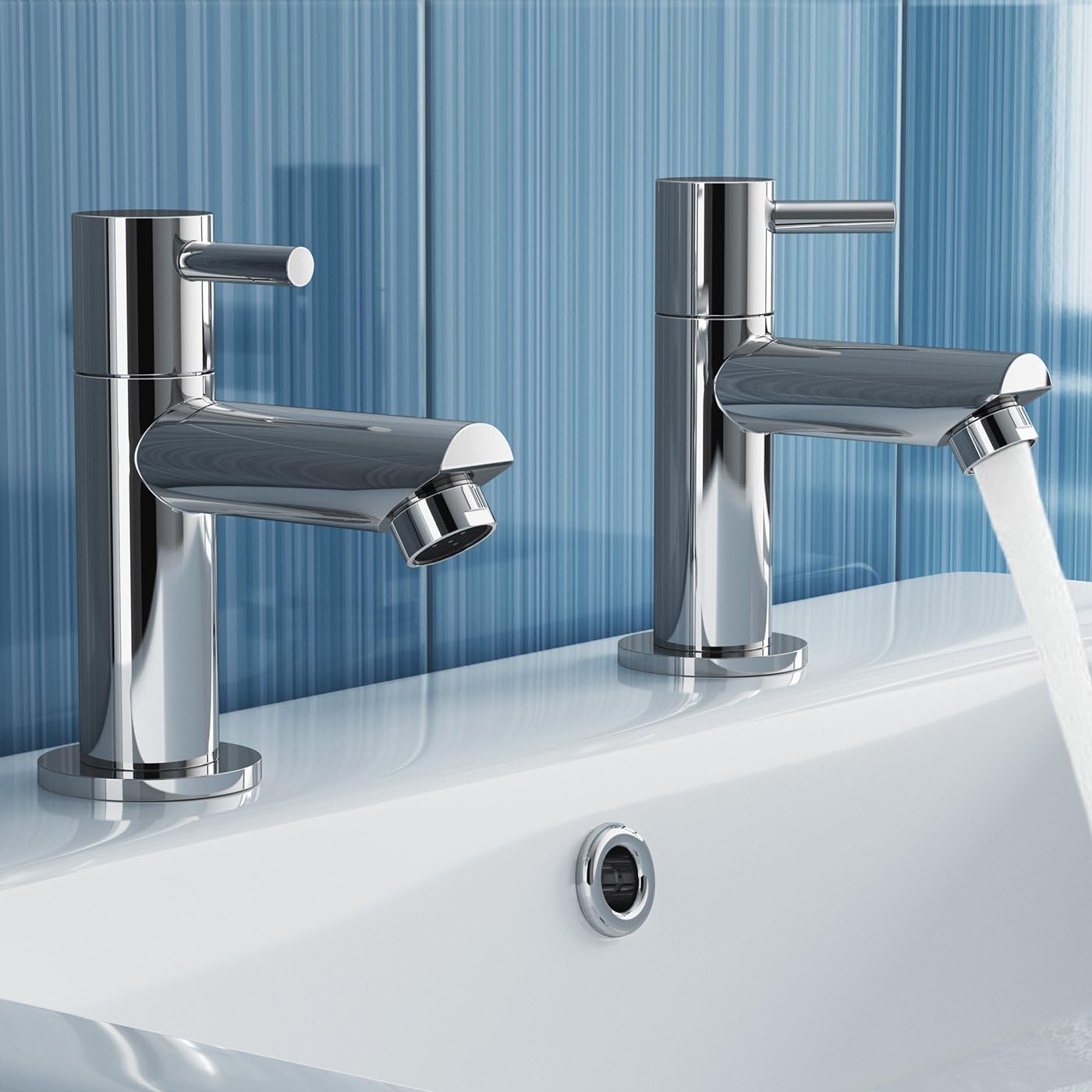 iBathUK Delta Pair of Hot and Cold Basin Sink Mixer Taps with Bath Filler Chrome Tap Set, Classic Bathroom Basin Mixer Taps for Everyday Use