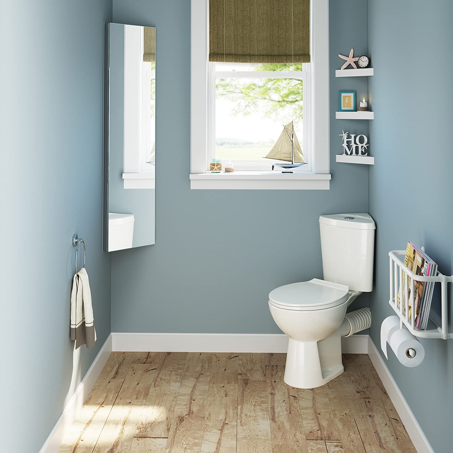 iBathUK Gleam Wall Mounted Tall Corner Bathroom Mirror Cabinet, Modern Stainless Steel Storage Unit with 1 Door & Adjustable Glass Shelf, Bathroom Mirror Cabinet in Silver, 1200 x 300mm